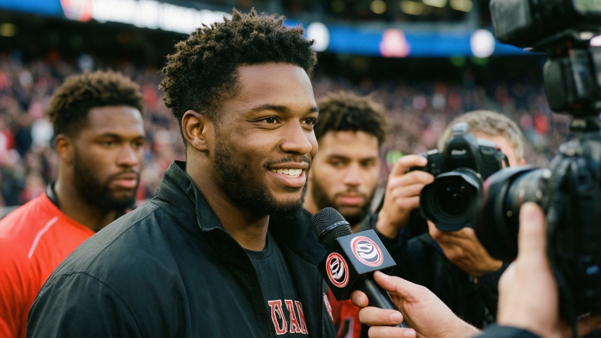 Grant Delpit smiling after a game victory.
