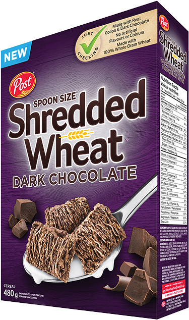 Post Shredded Wheat Dark Chocolate Cereal Box PNG