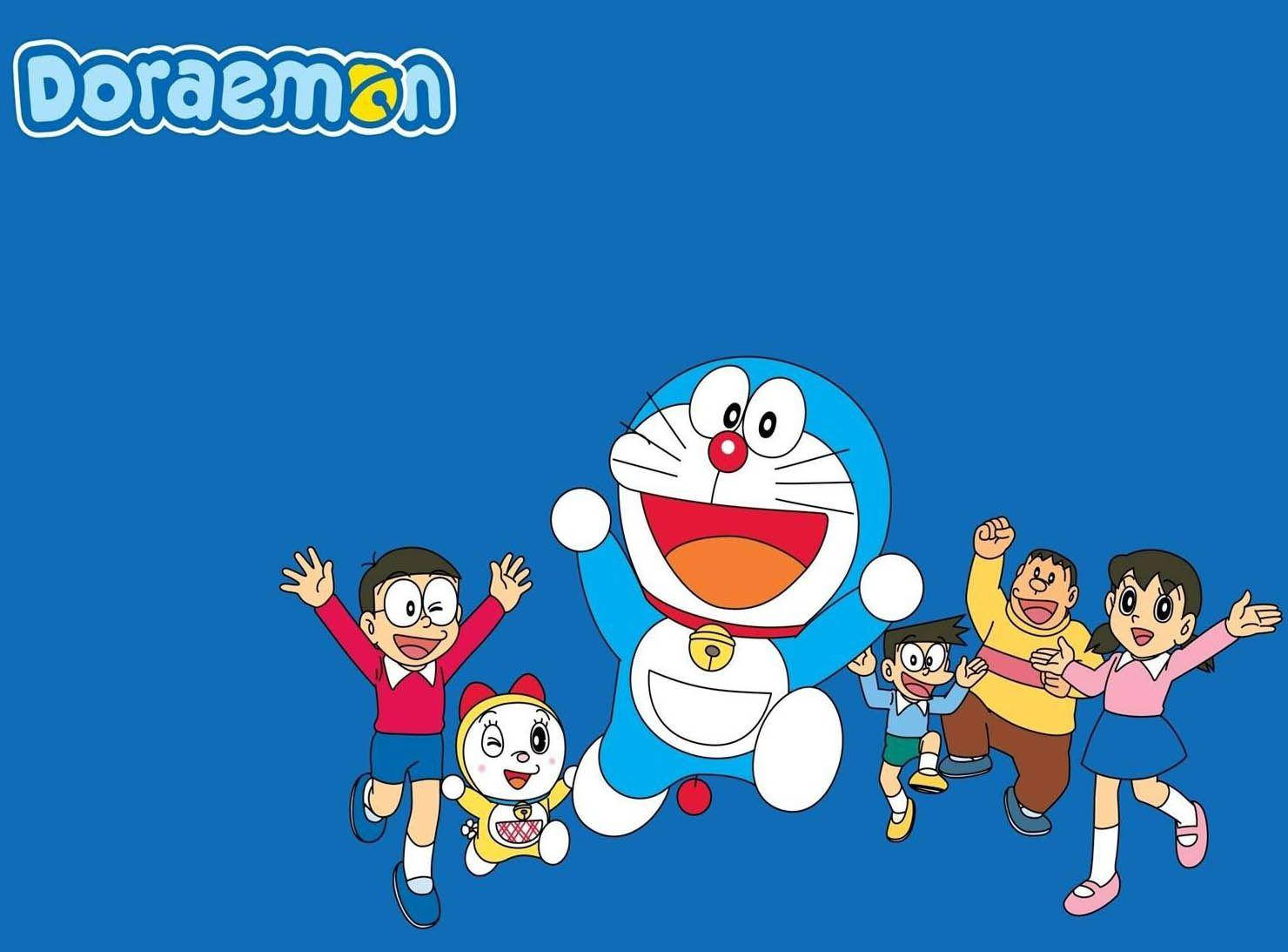 Pôster Azul Doraemon E Nobita Papel de Parede