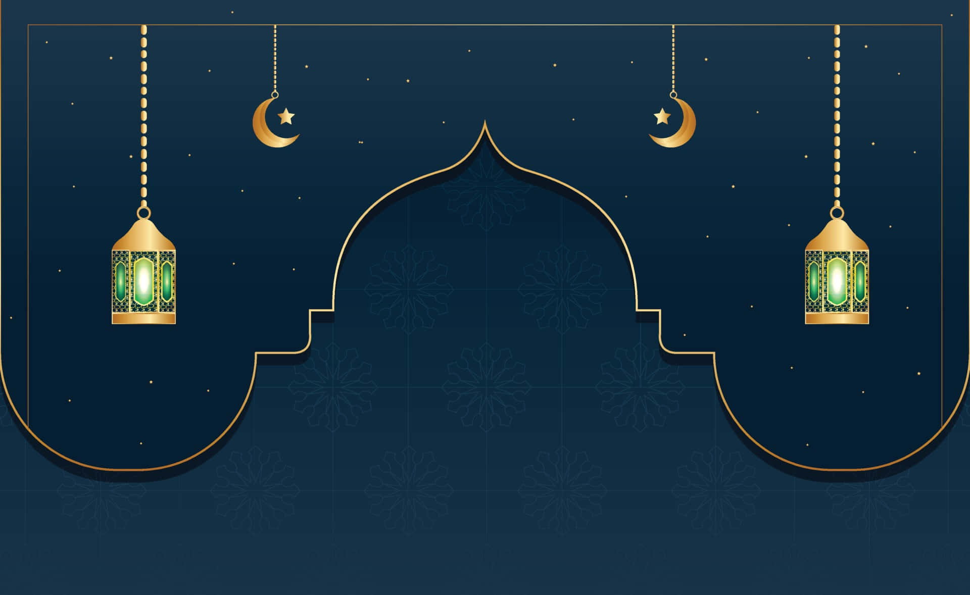 a blue background with a golden lantern and crescent