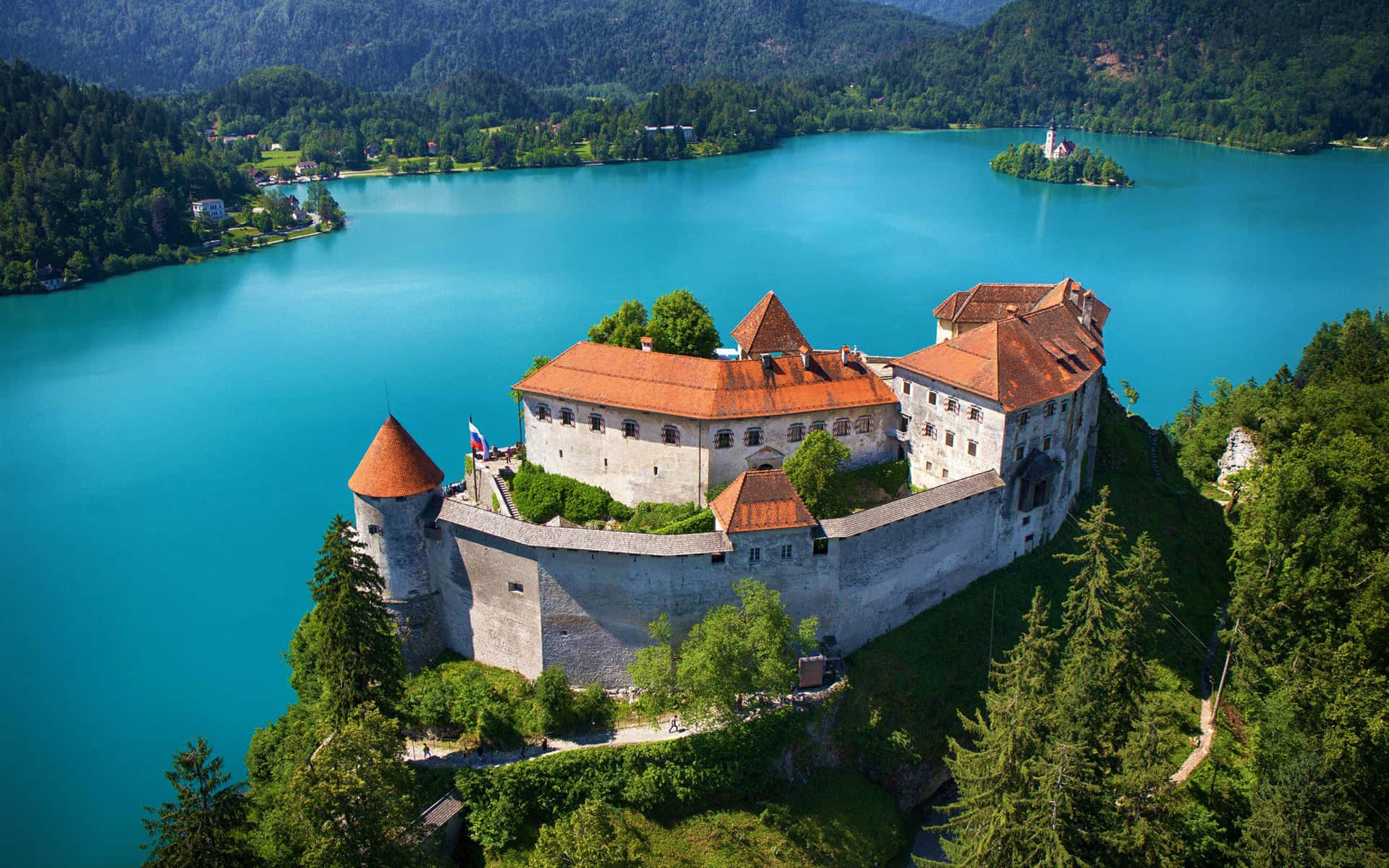 Posterior View Of The Castle At Lake Bled Wallpaper