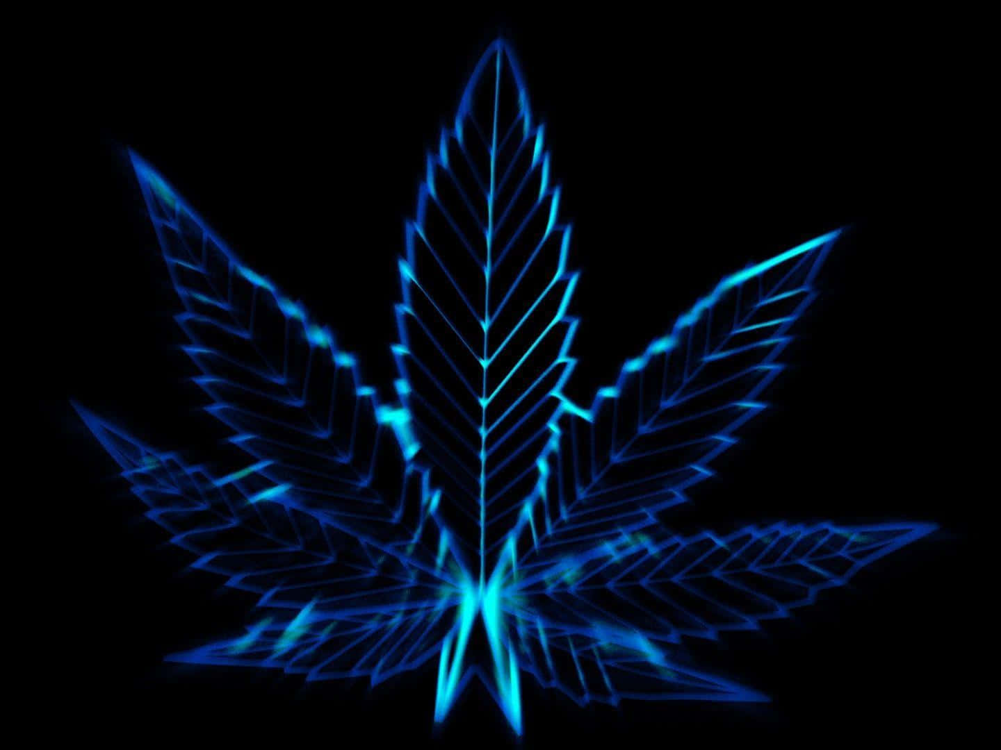 a blue marijuana leaf on a black background