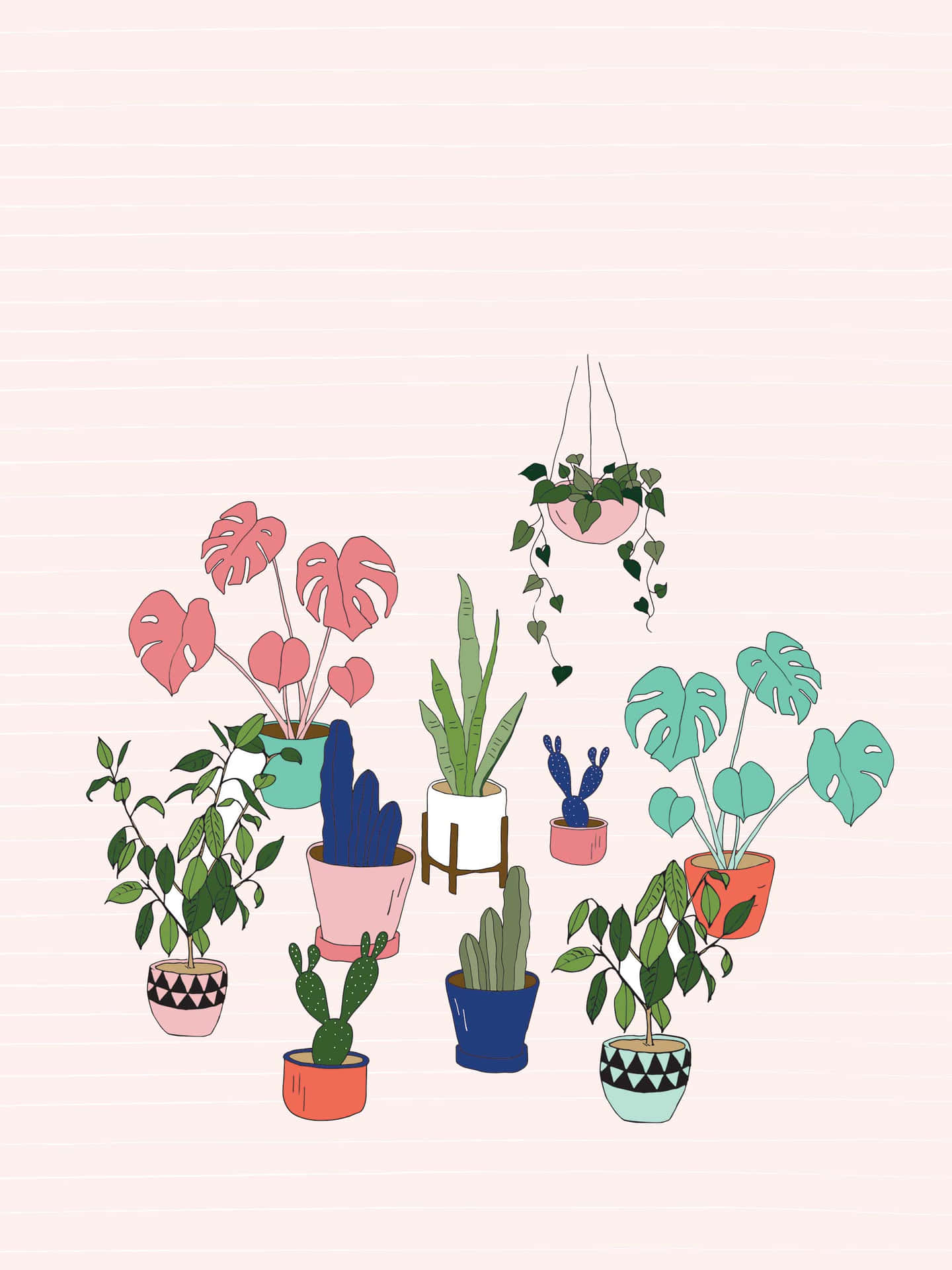 A Drawing Of A Potted Plant With A Pink Background