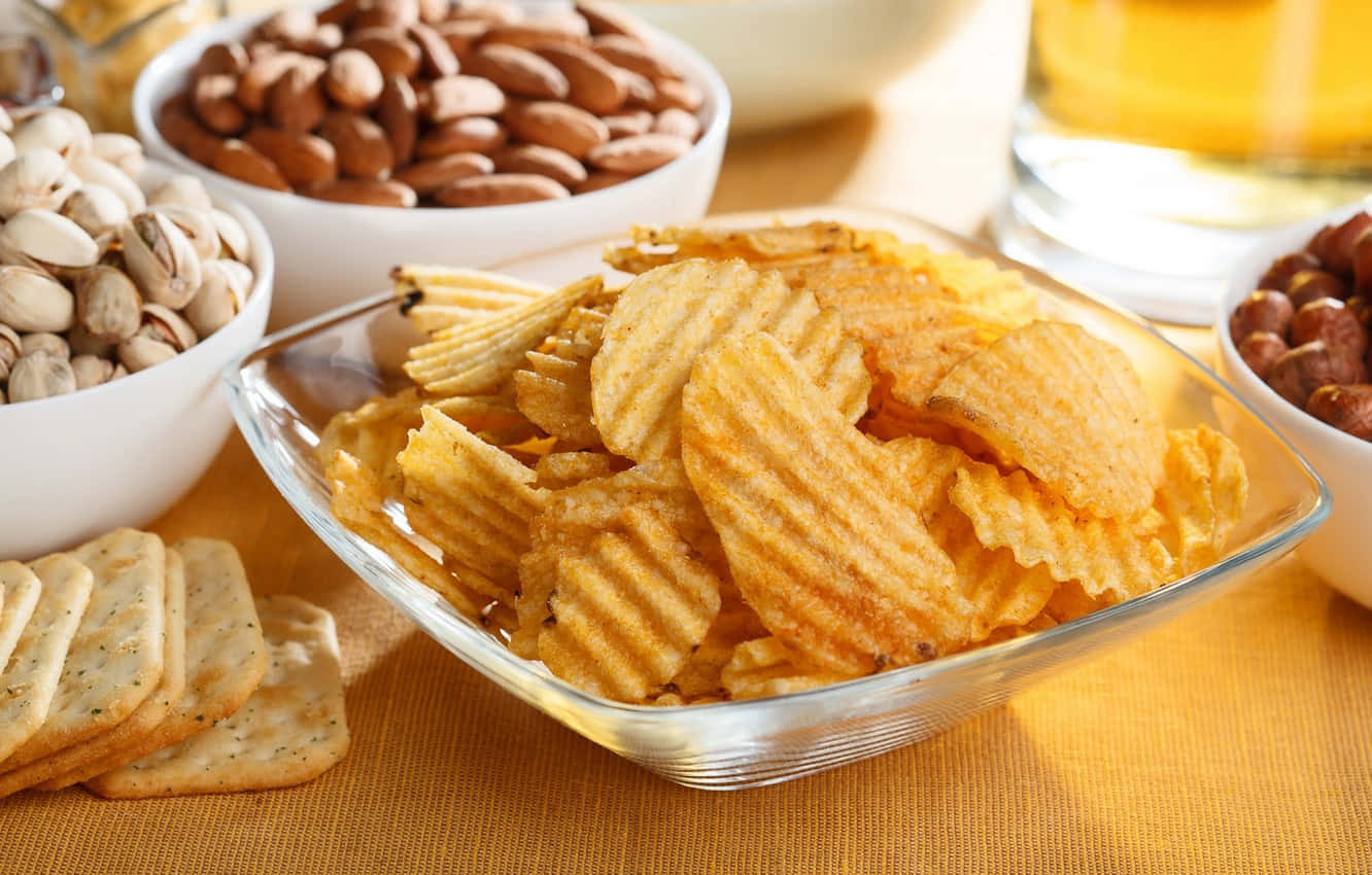 Potato Ridge Chips And Nuts Wallpaper