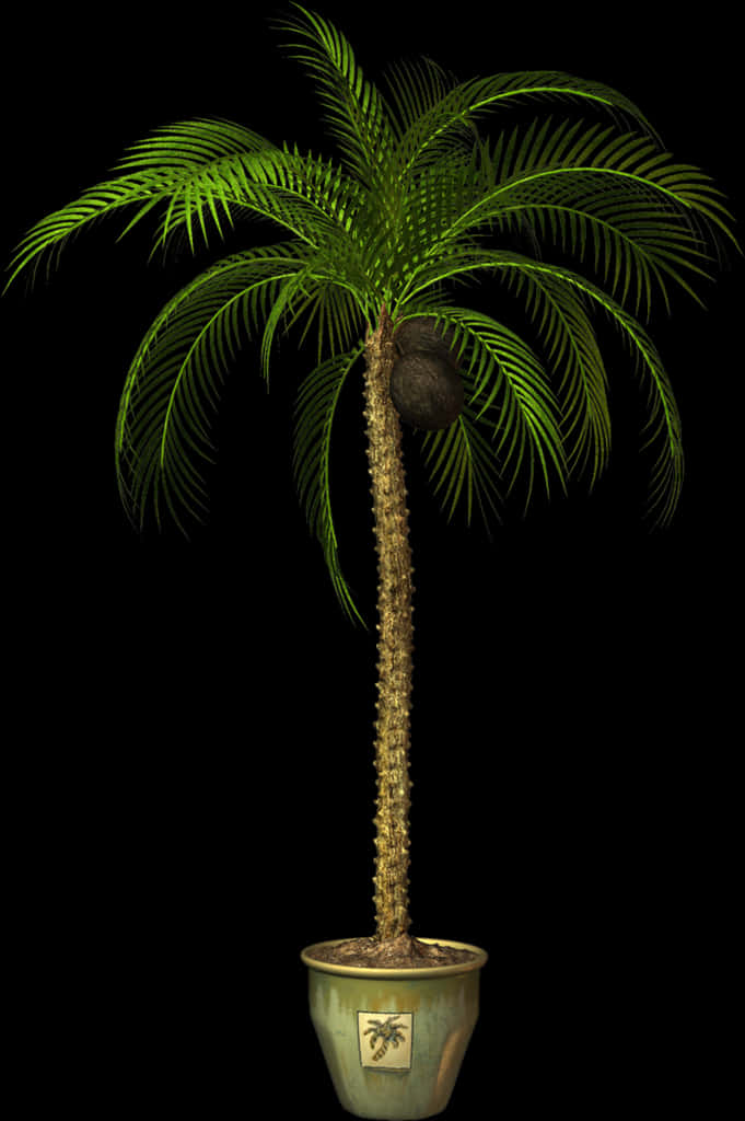 Potted Palm Tree Black Background PNG