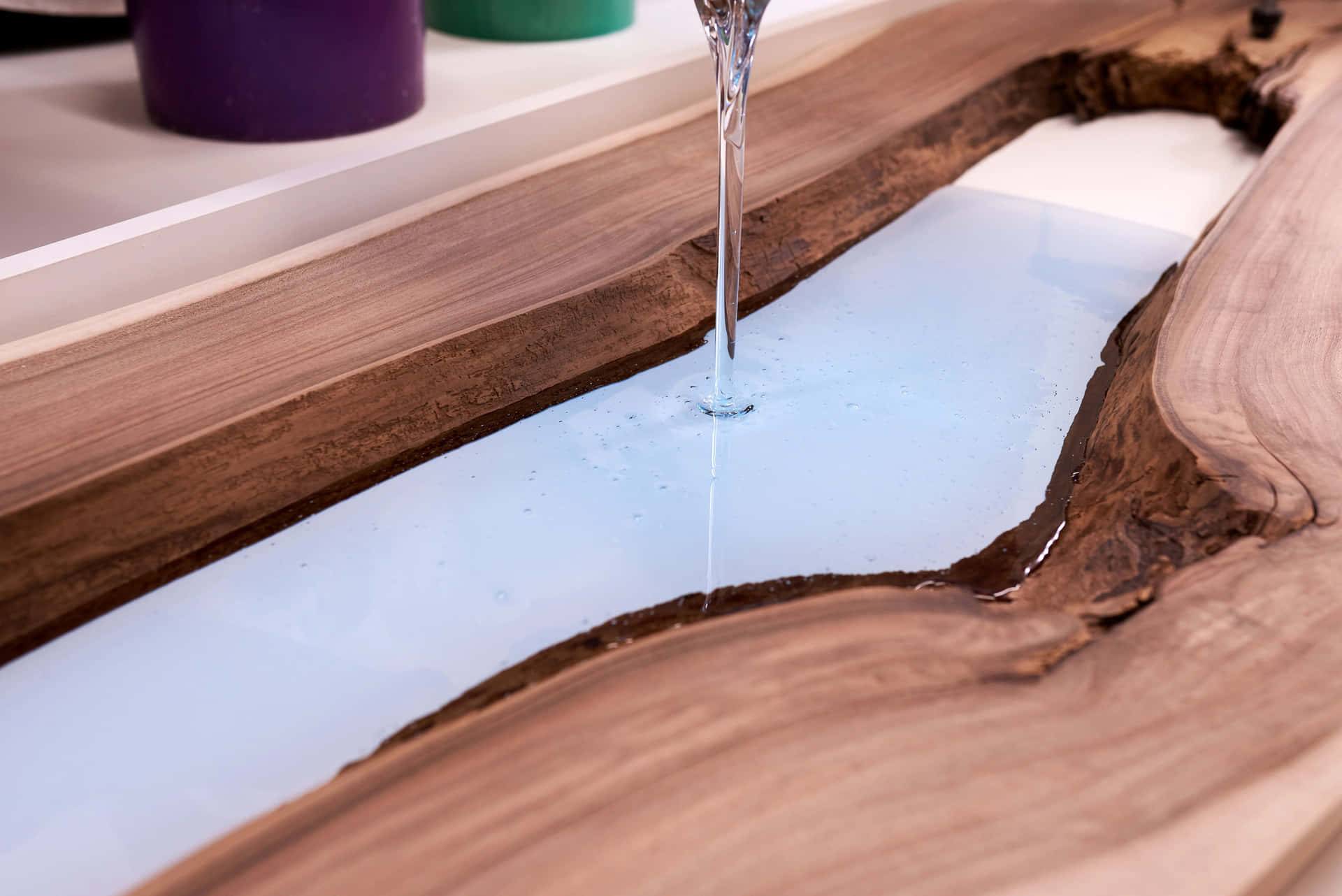 Pouring Resin Into Wooden Mold Wallpaper