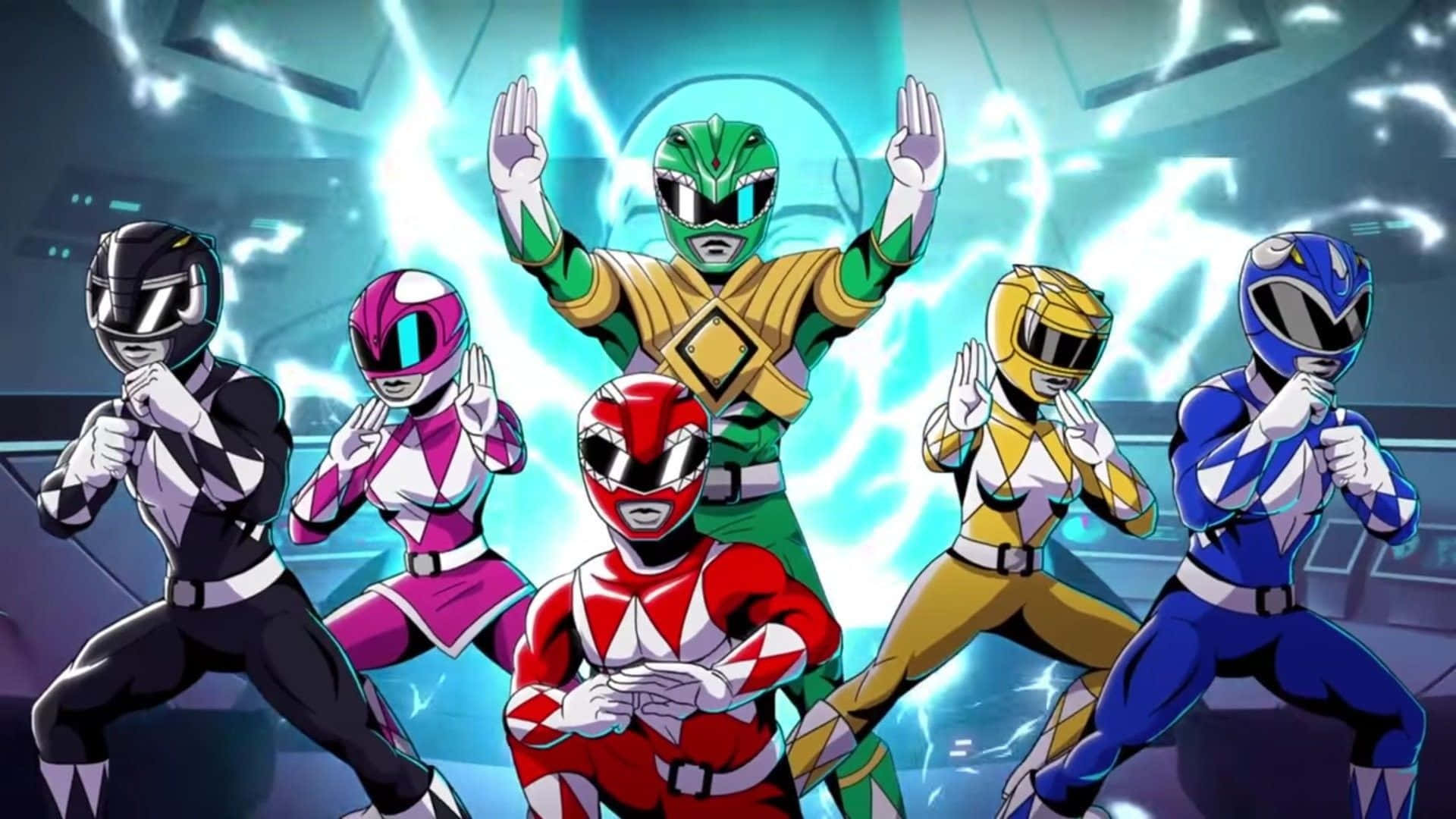 Power Rangers ready for action in a dynamic pose