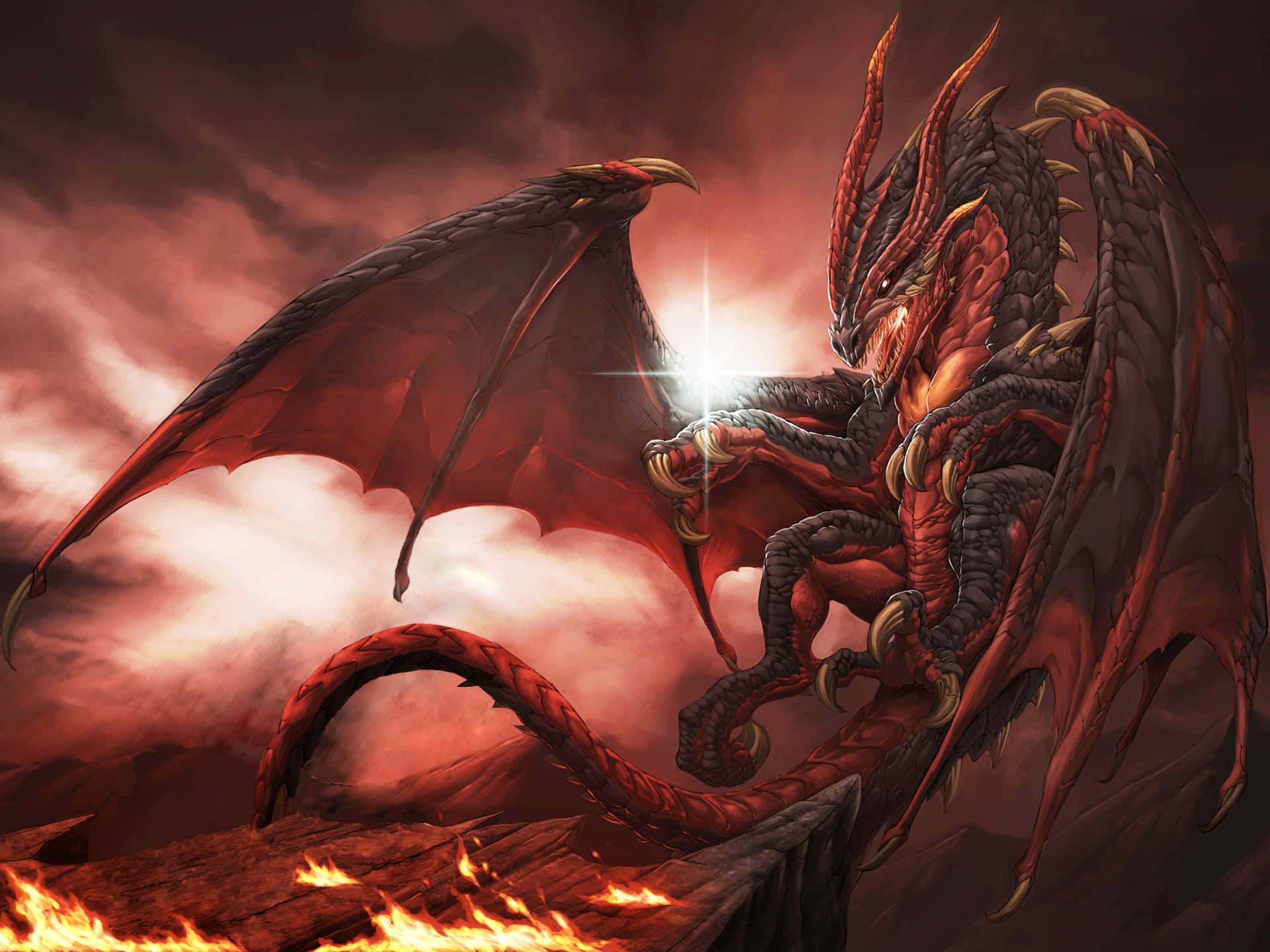 'A Powerful Dragon Breathes Fire' Wallpaper