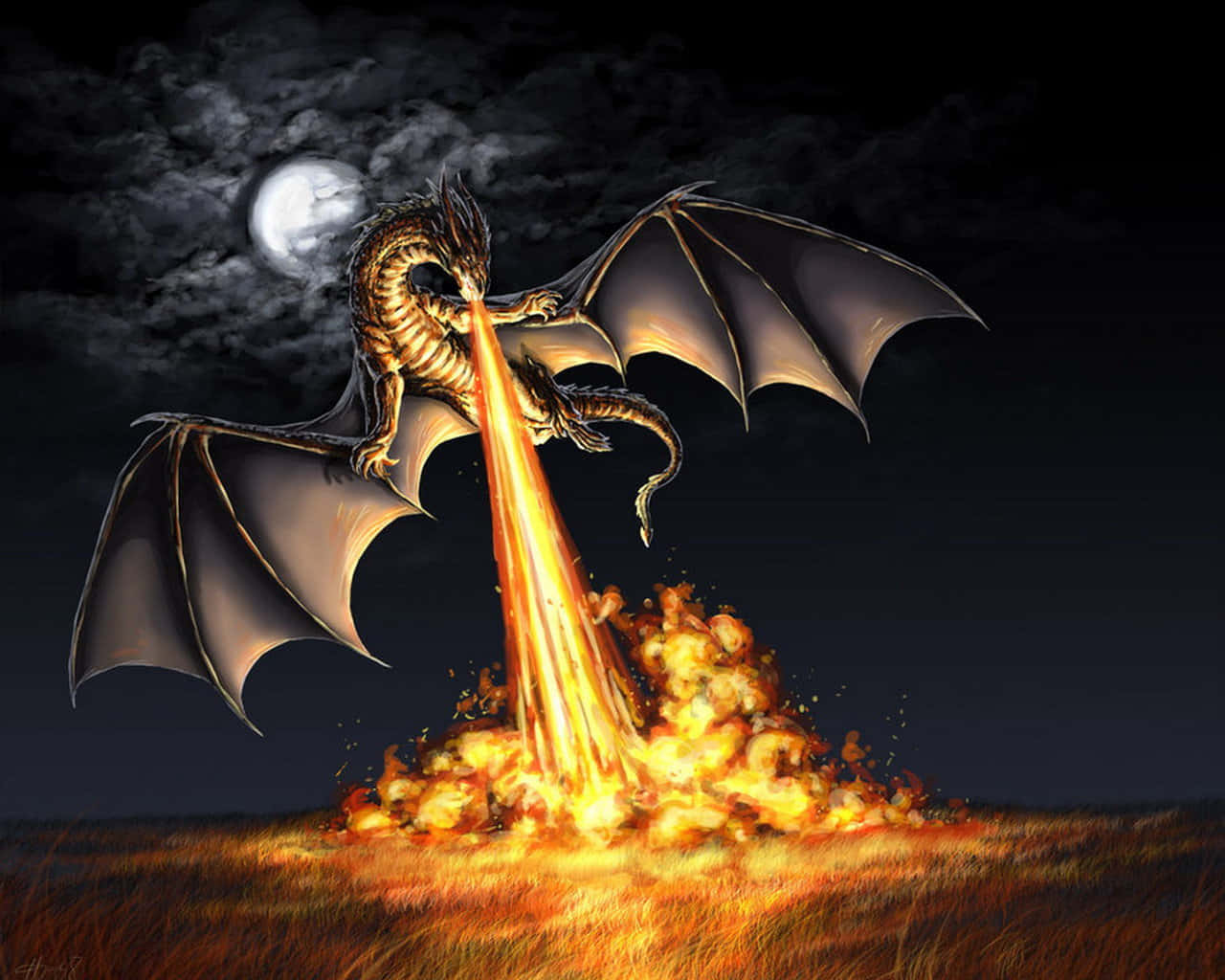 "Powerful Dragon Breathing Fire" Wallpaper