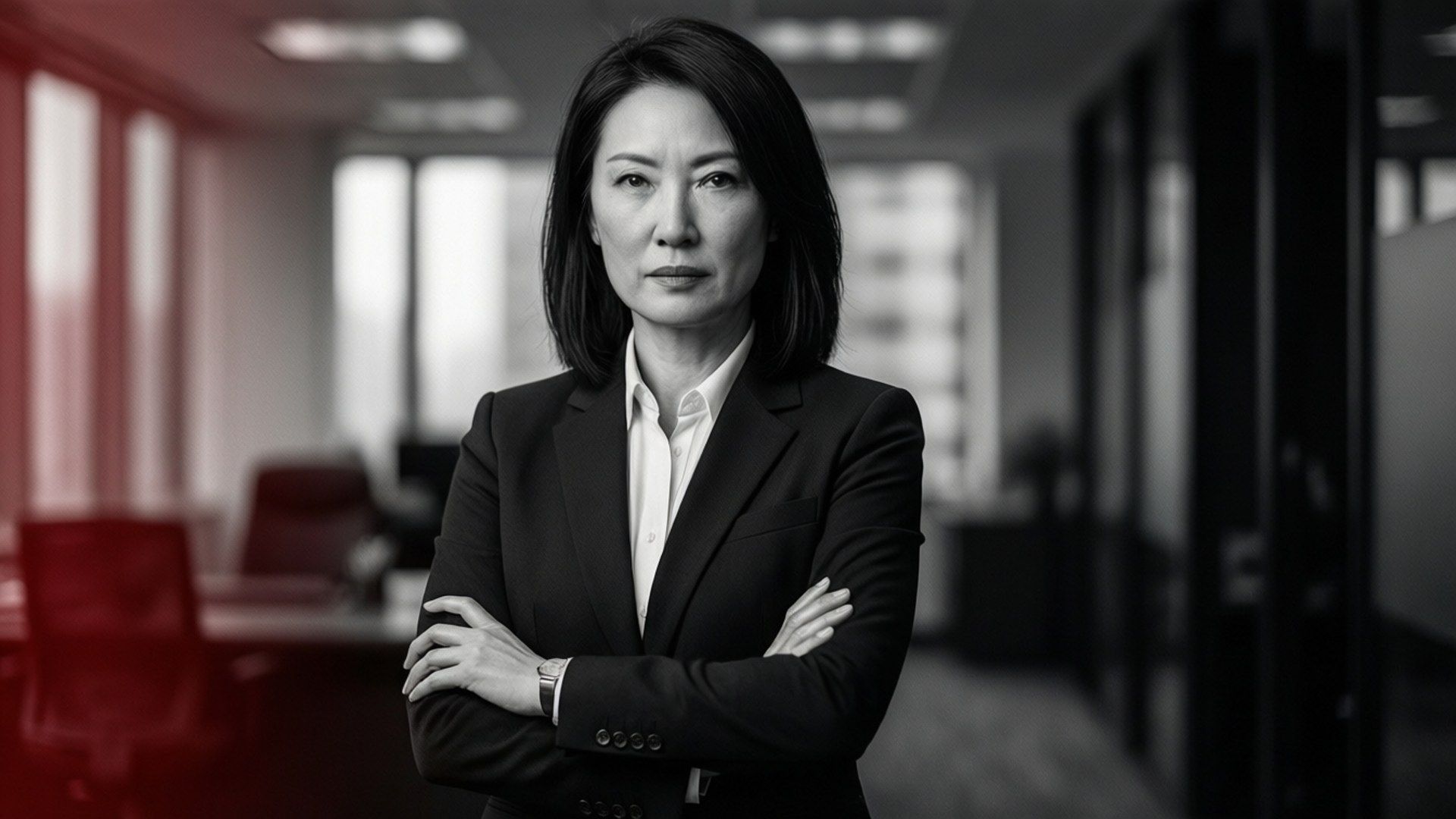 Julie Chen i en maktdress som utstråler selvtillit.