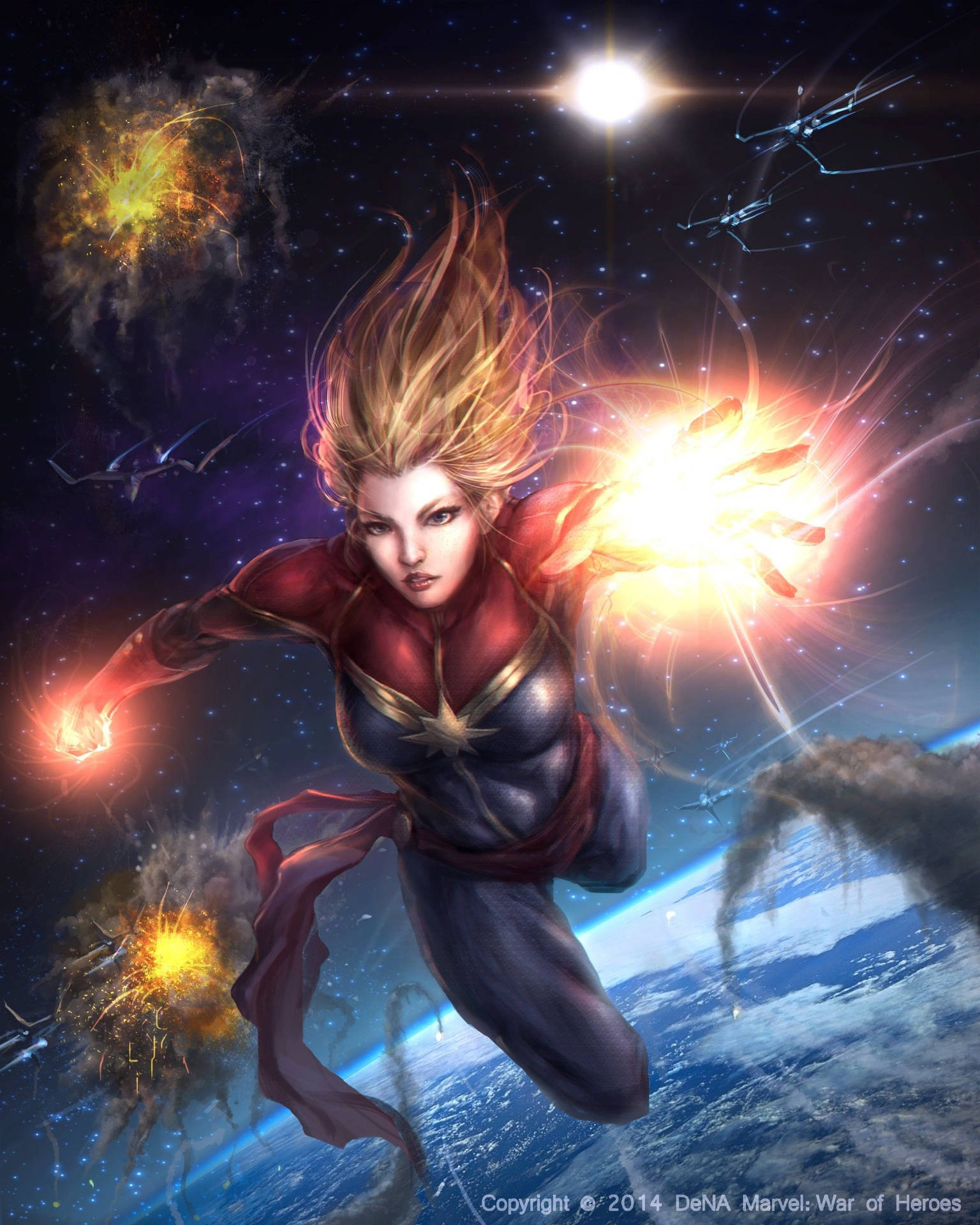 Powerful Fighting Pose Captain Marvel Iphone Wallpaper