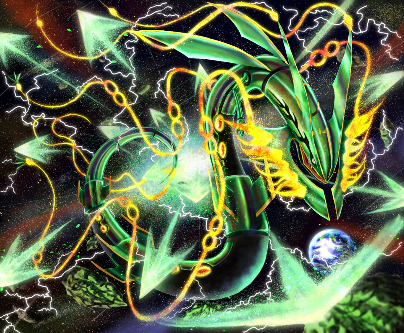 Powerful Green Rayquaza In Space