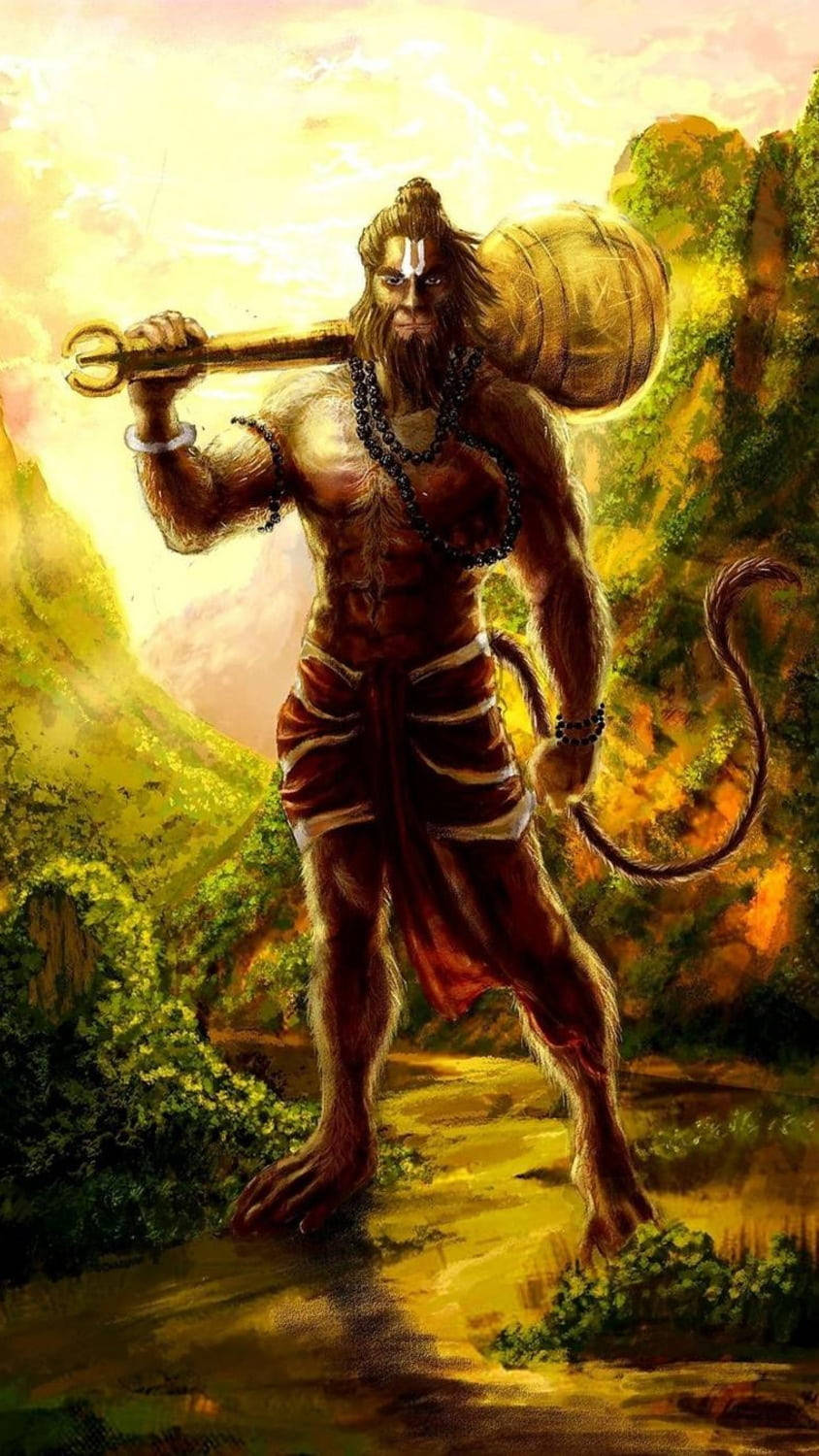Download Powerful Hindu God Hanuman Phone Wallpaper | Wallpapers.com