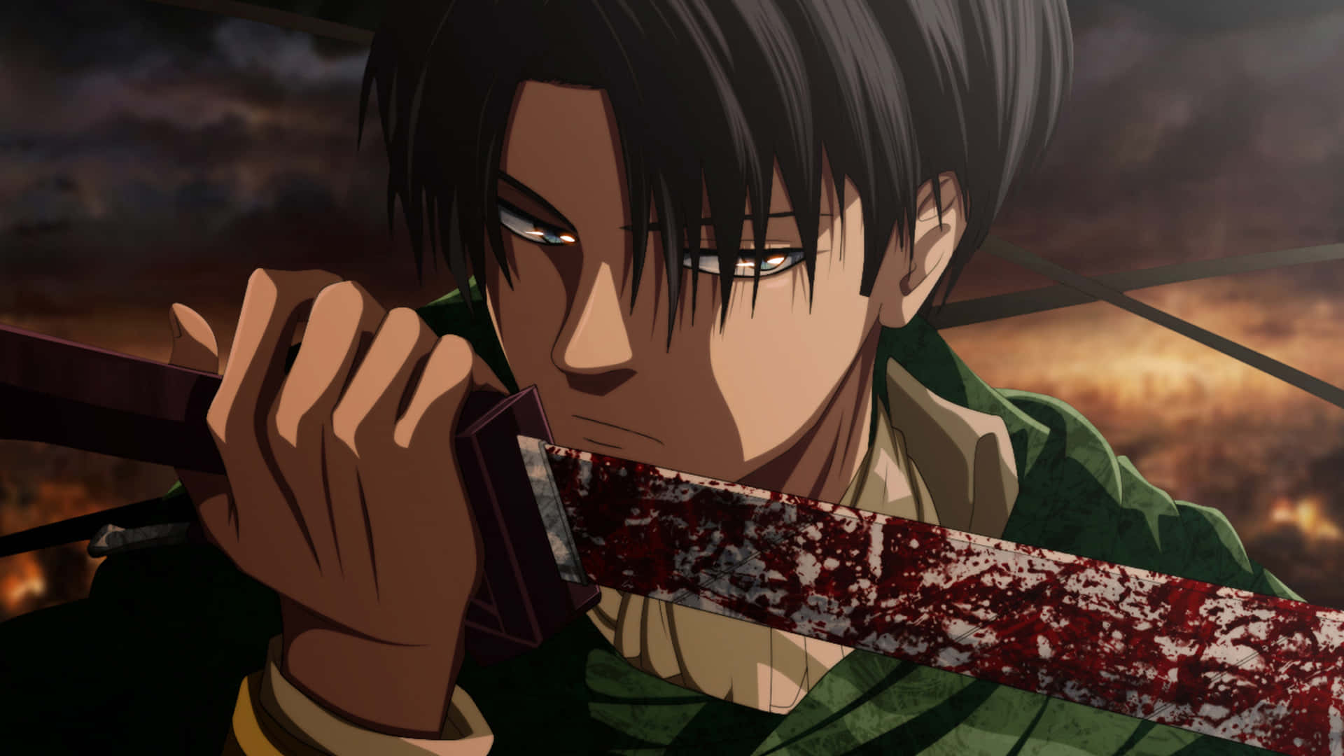 Powerful Levi Ackerman In Action Wallpaper