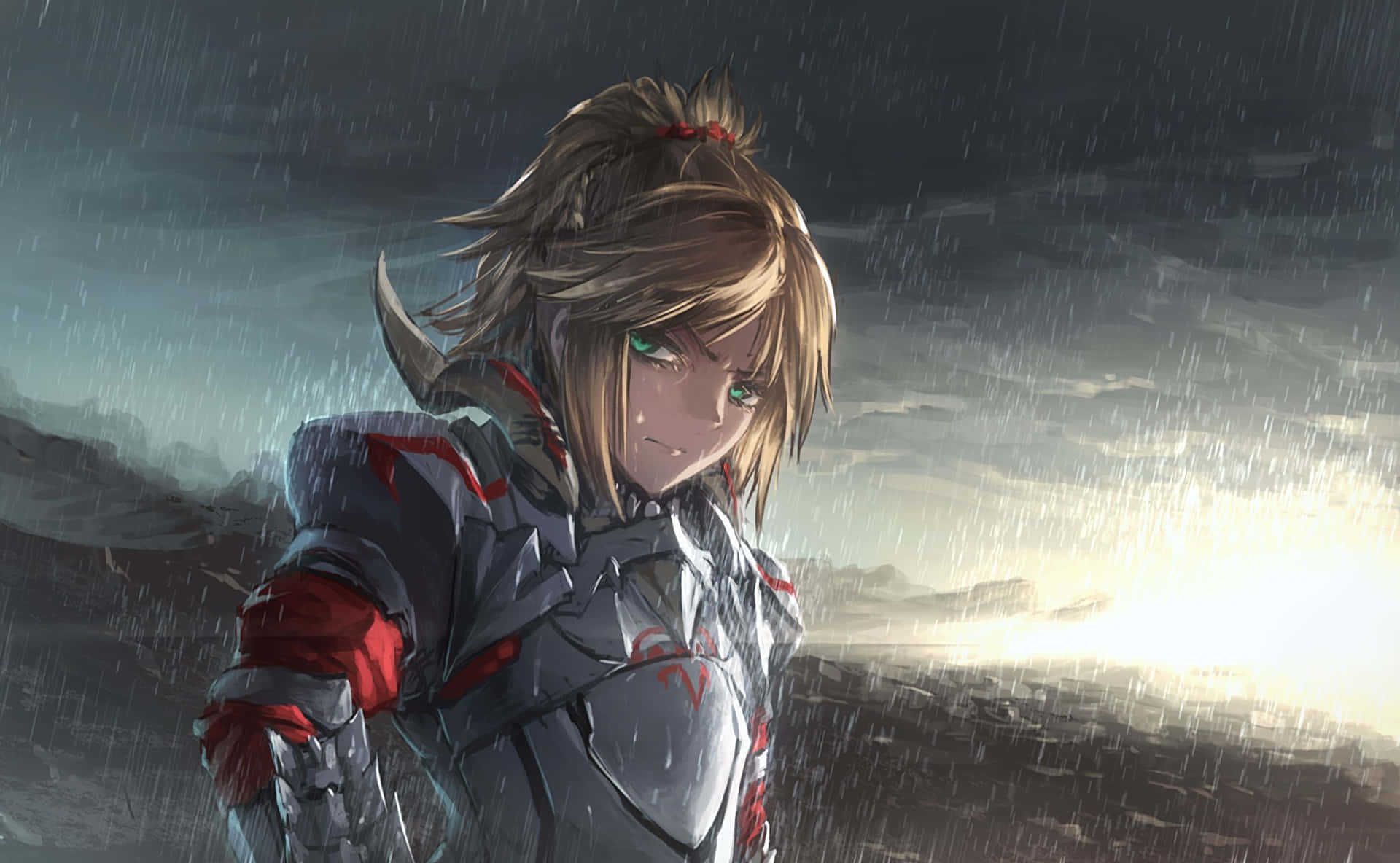 Powerful Mordred From Fate Grand Order Standing Ready For Battle Wallpaper