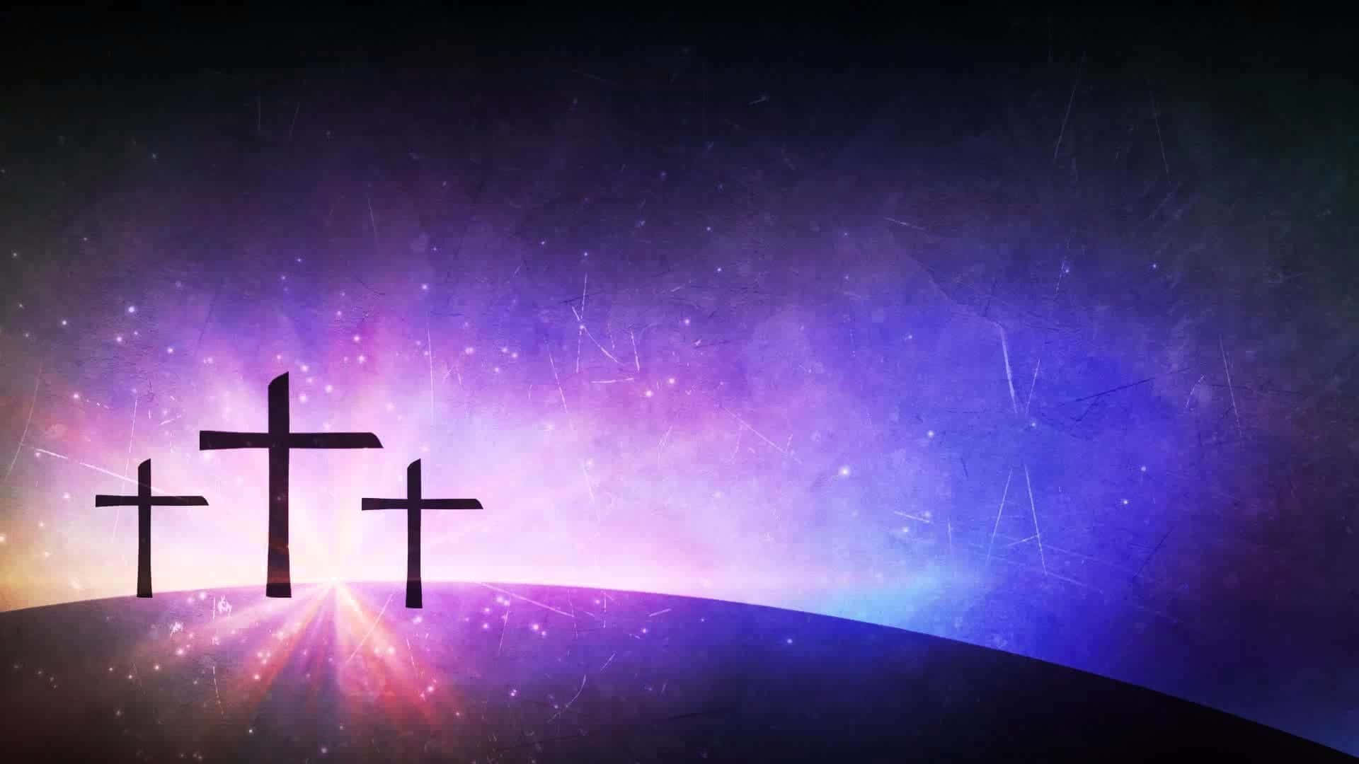 Three Crosses On A Purple Background