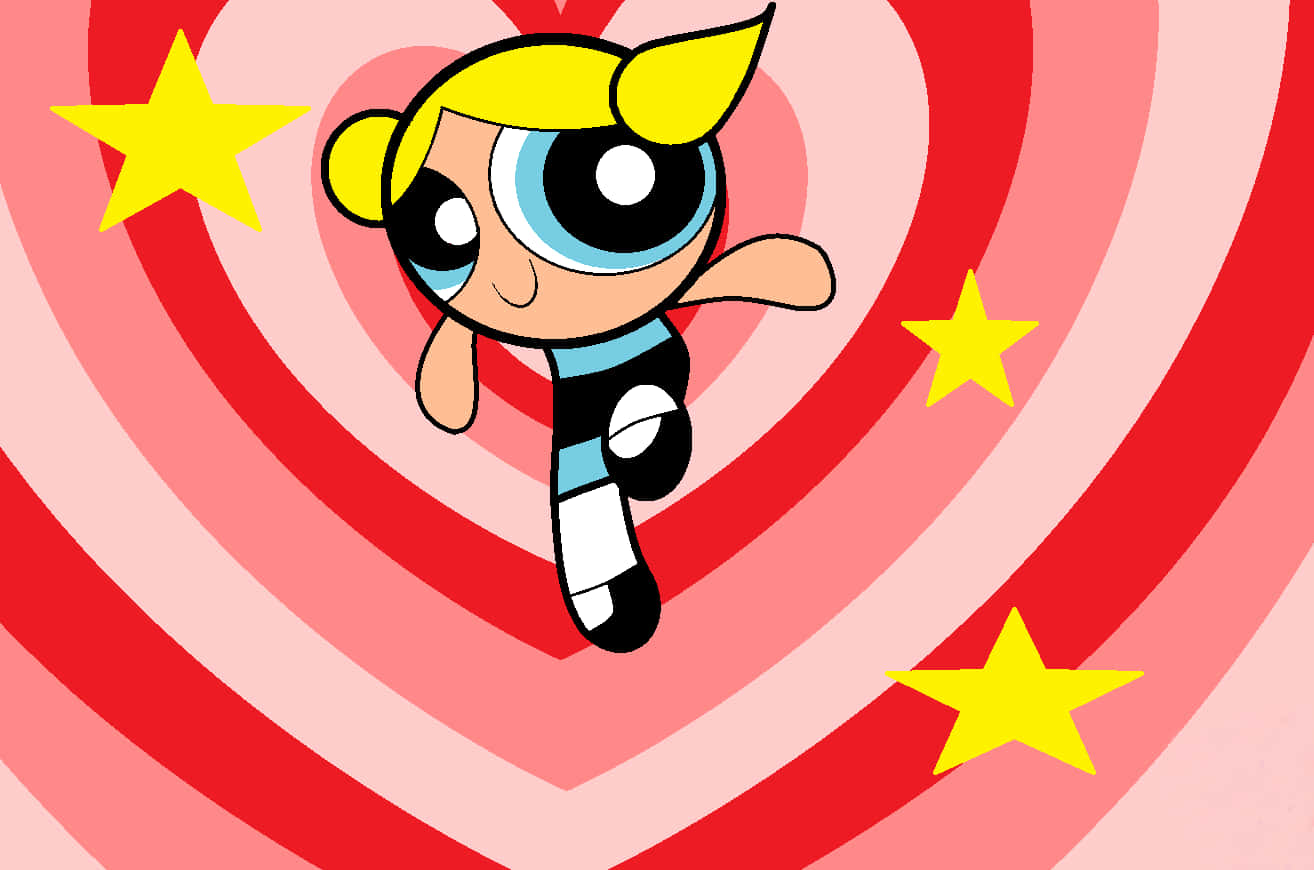 Powerpuff Girls Bubbles In Front Of Hearts And Stars Wallpaper
