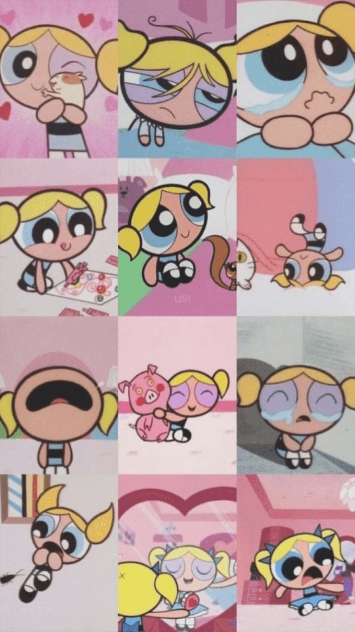 Powerpuff Girls Bubbles Expressions Collage PNG