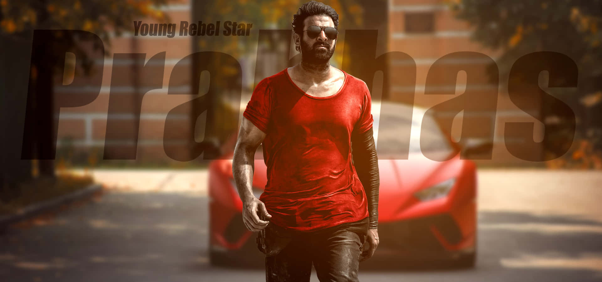 Prabhas Dalam Merah Berjalan Kuat Wallpaper