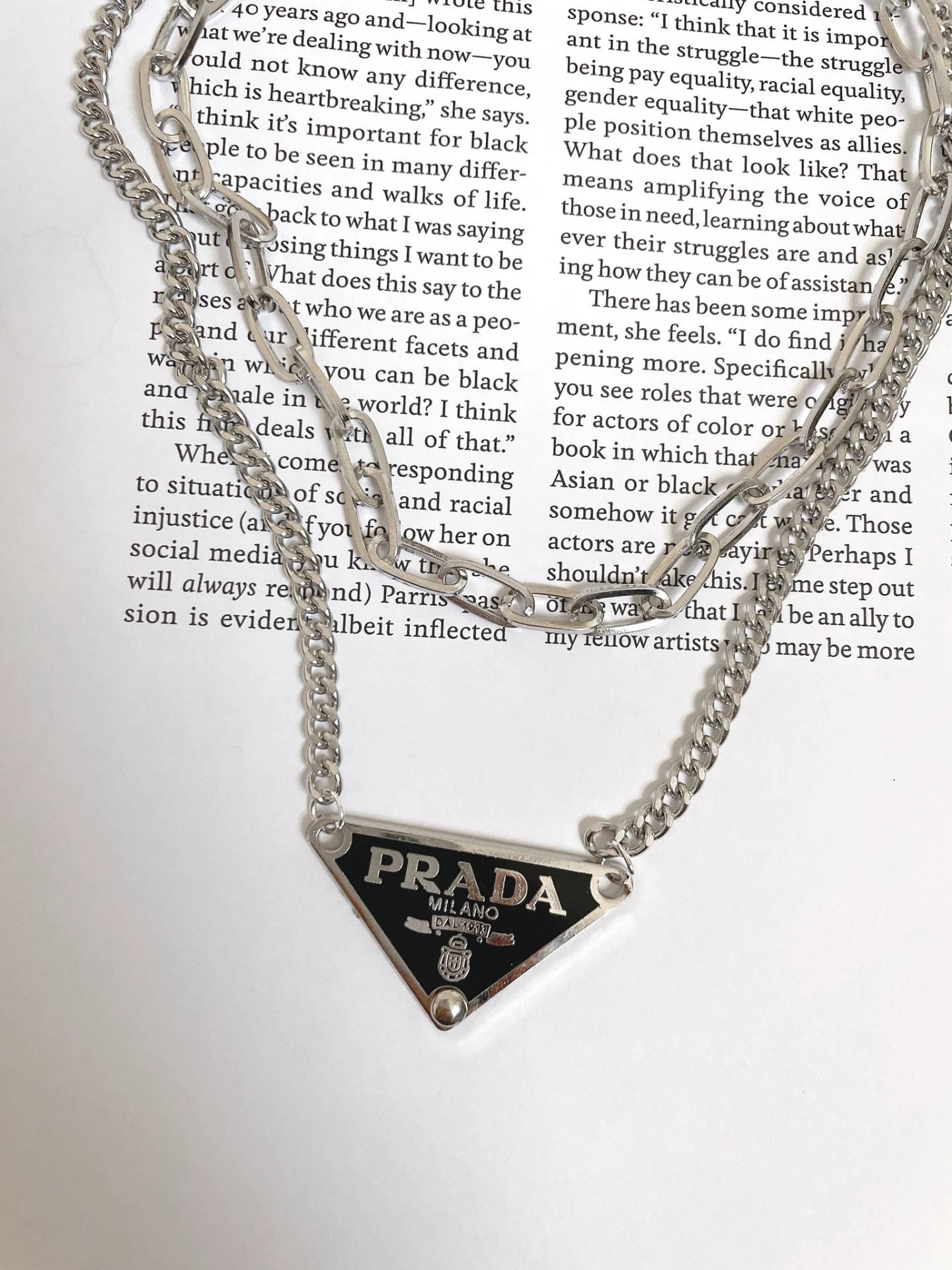 Prada Designer Logo Charm Necklace Wallpaper