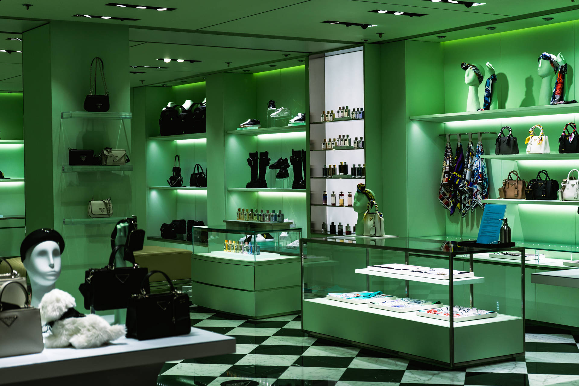 Prada Store Green Lighting