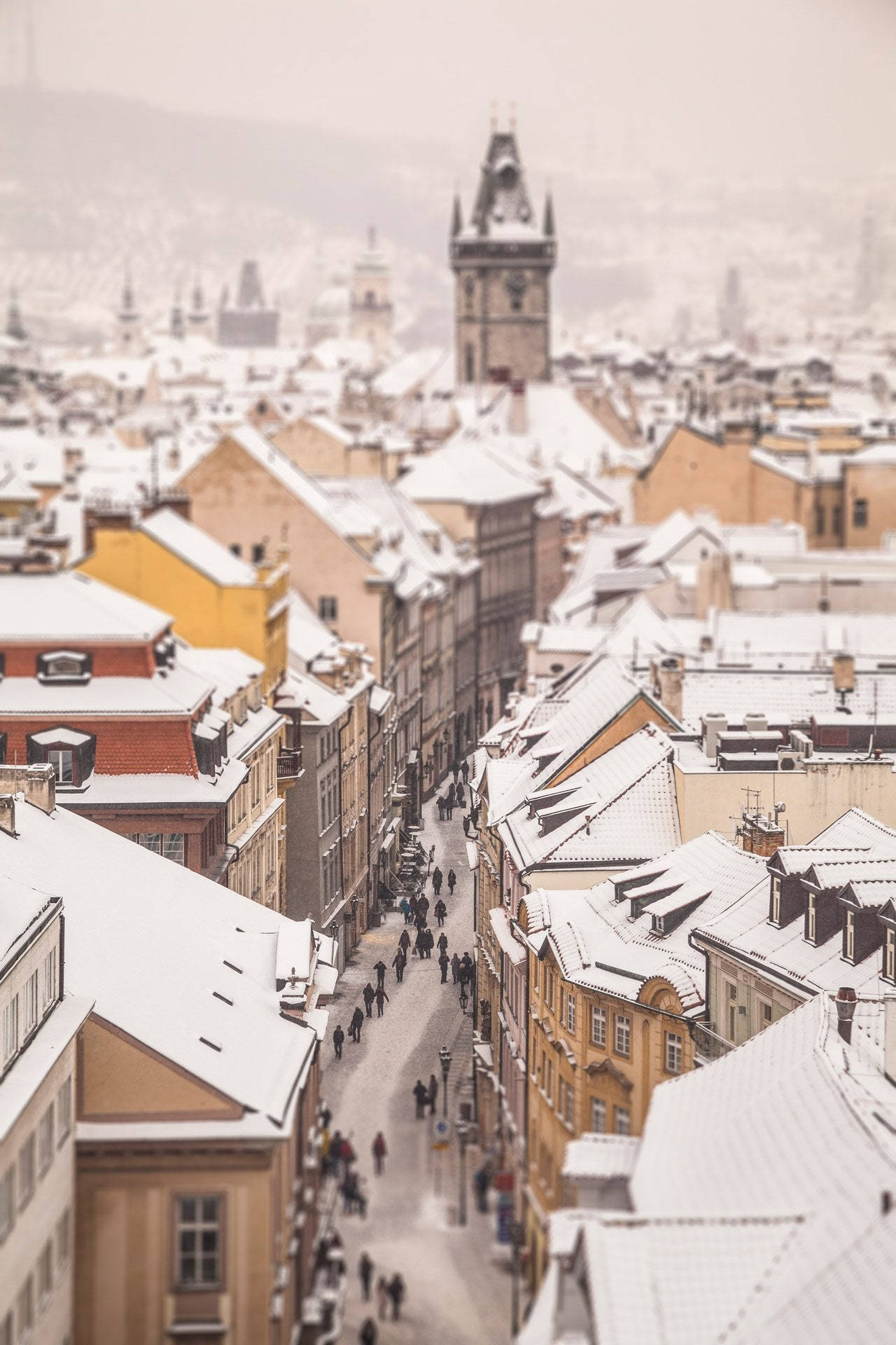 Prague Snowy Towers Wallpaper