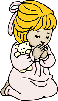 Praying Child With Teddy Bear PNG