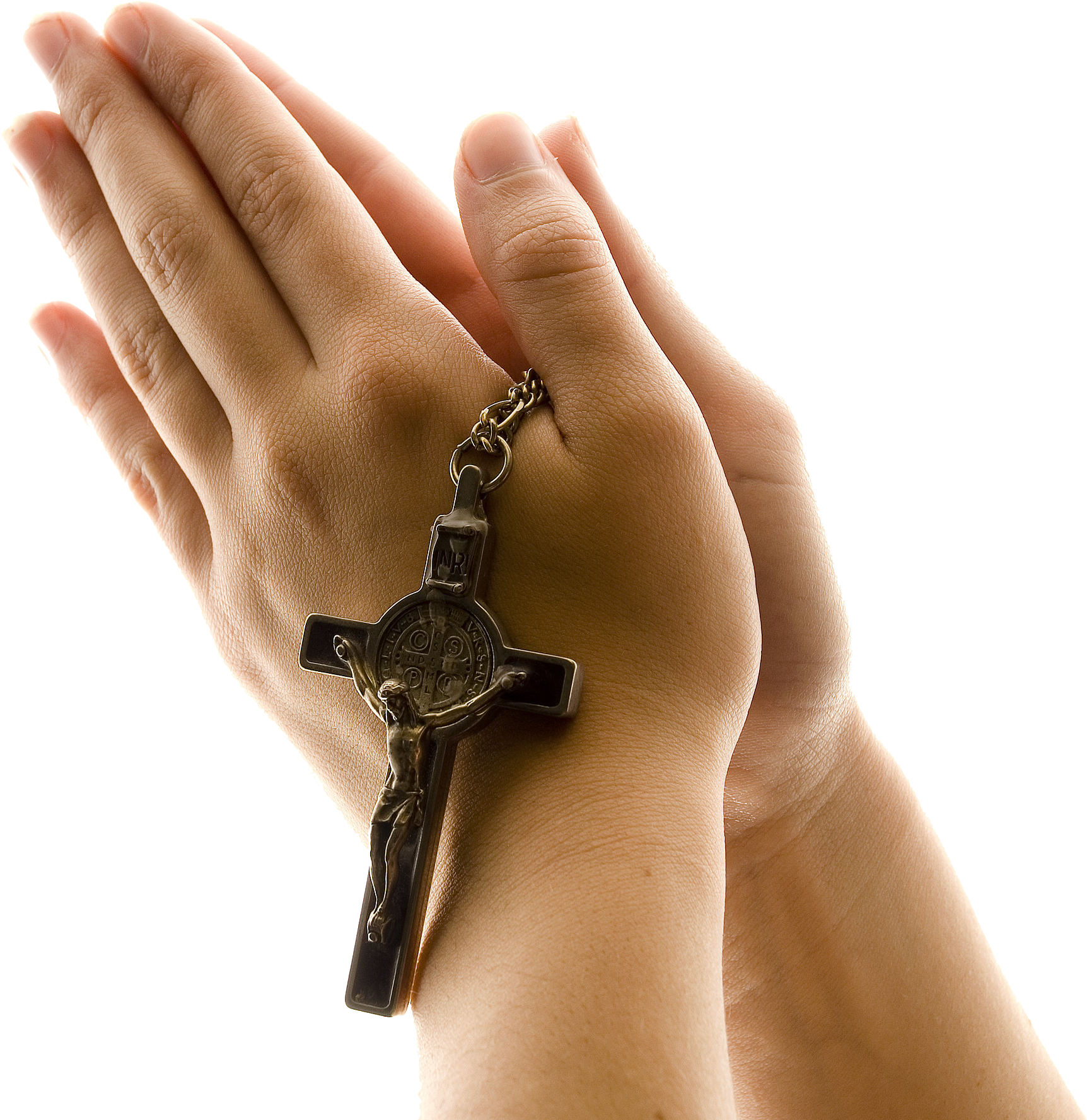 Praying_ Hands_ With_ Cross_ Pendant PNG