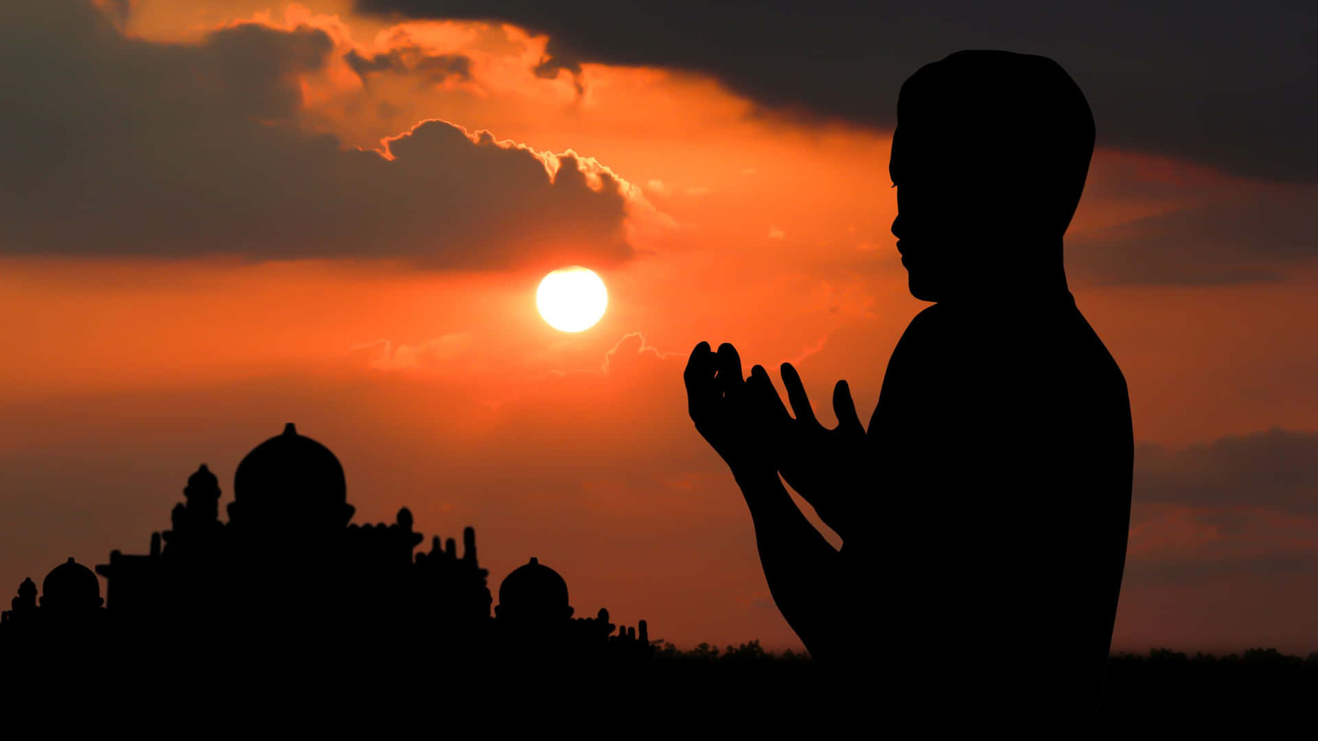 Meninomuçulmano Em Oração Durante O Pôr Do Sol. Papel de Parede