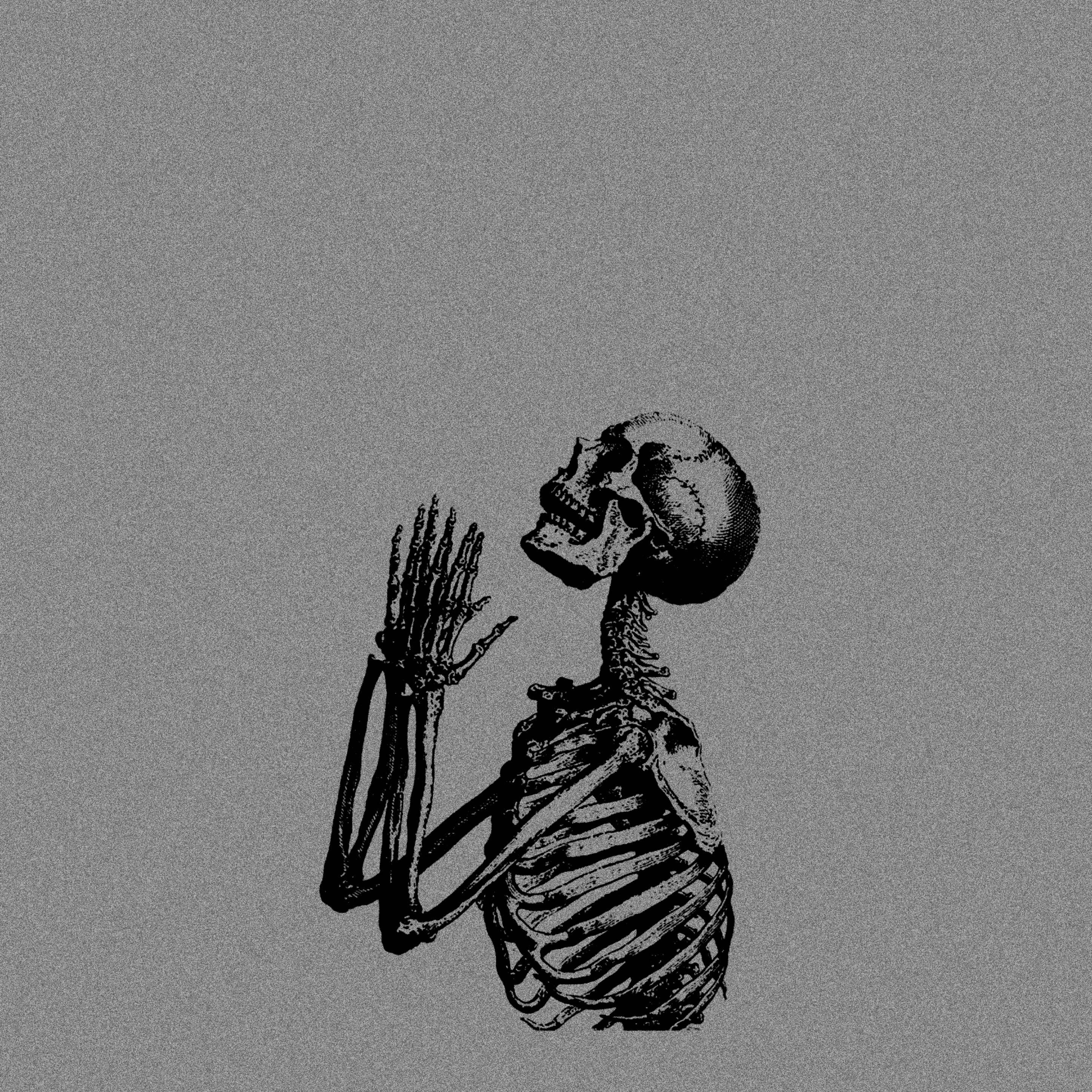 Praying Skeleton Aesthetic Gray Wallpaper