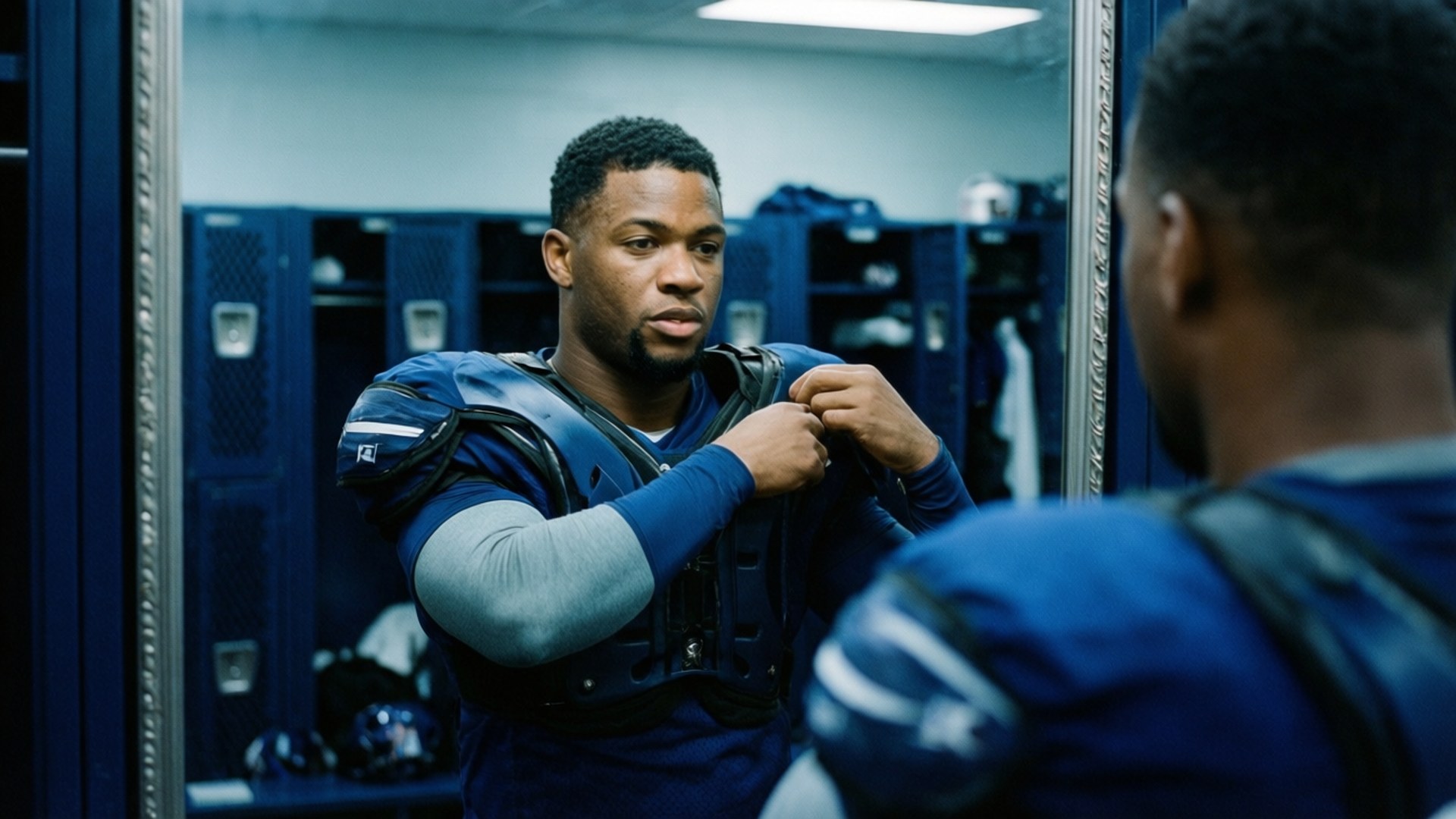 Donovan Smith prepares in the locker room before a game.