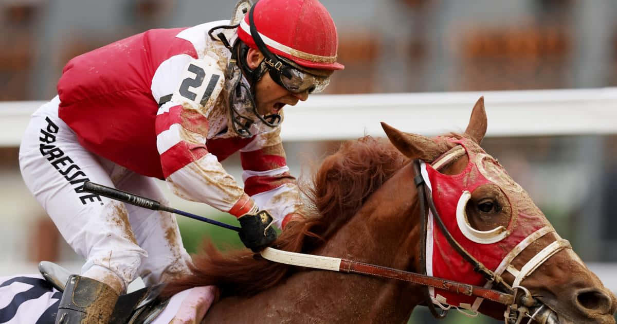 Einjockey Reitet Ein Pferd In Einem Rennen.