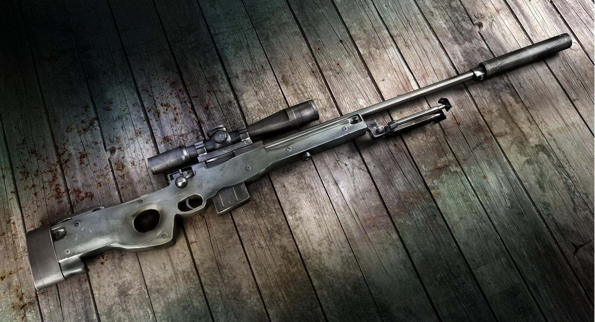 Precision Sniper Rifle Wooden Background Wallpaper