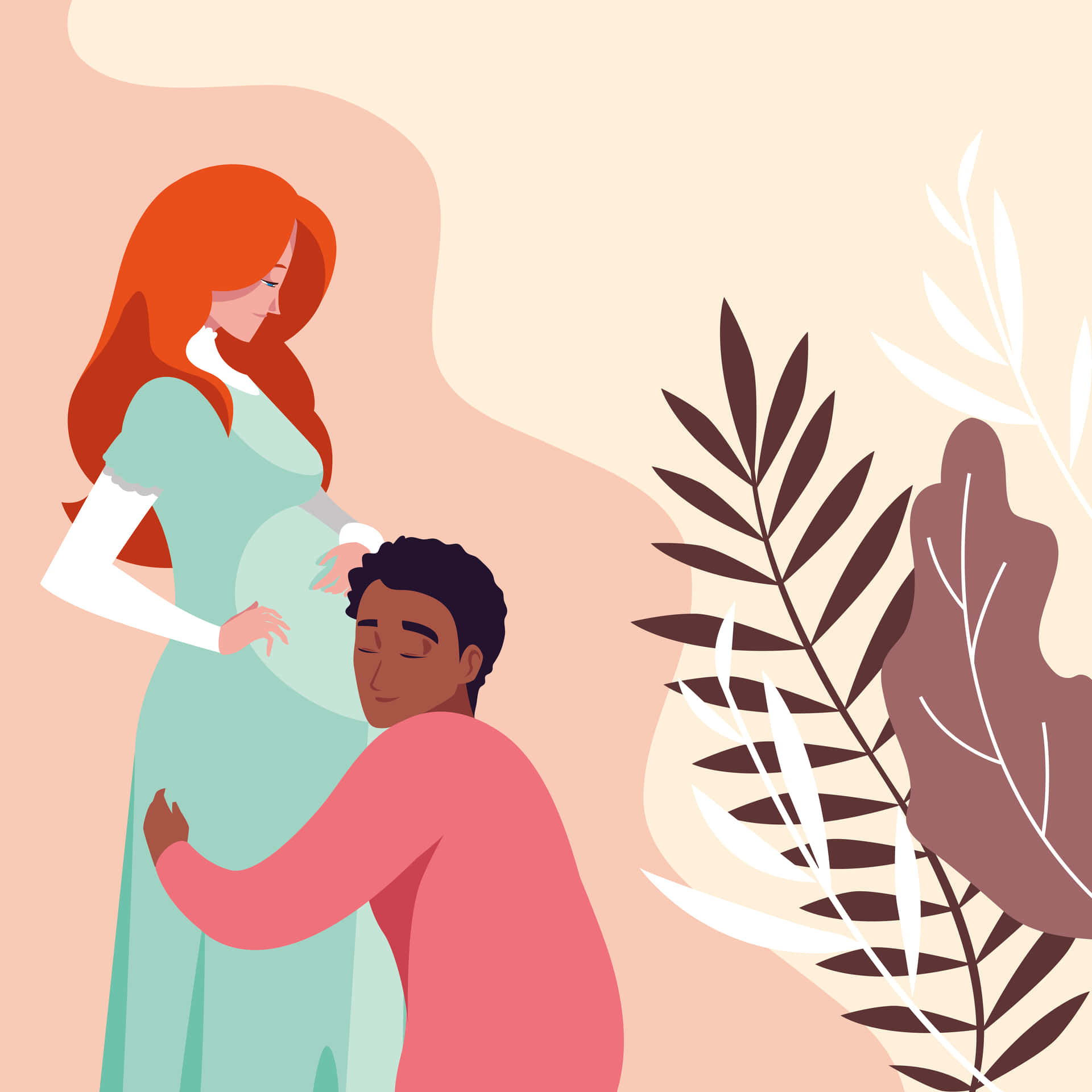 Artedigital De Una Pareja Embarazada Con La Cabeza En La Barriga Del Bebé. Fondo de pantalla