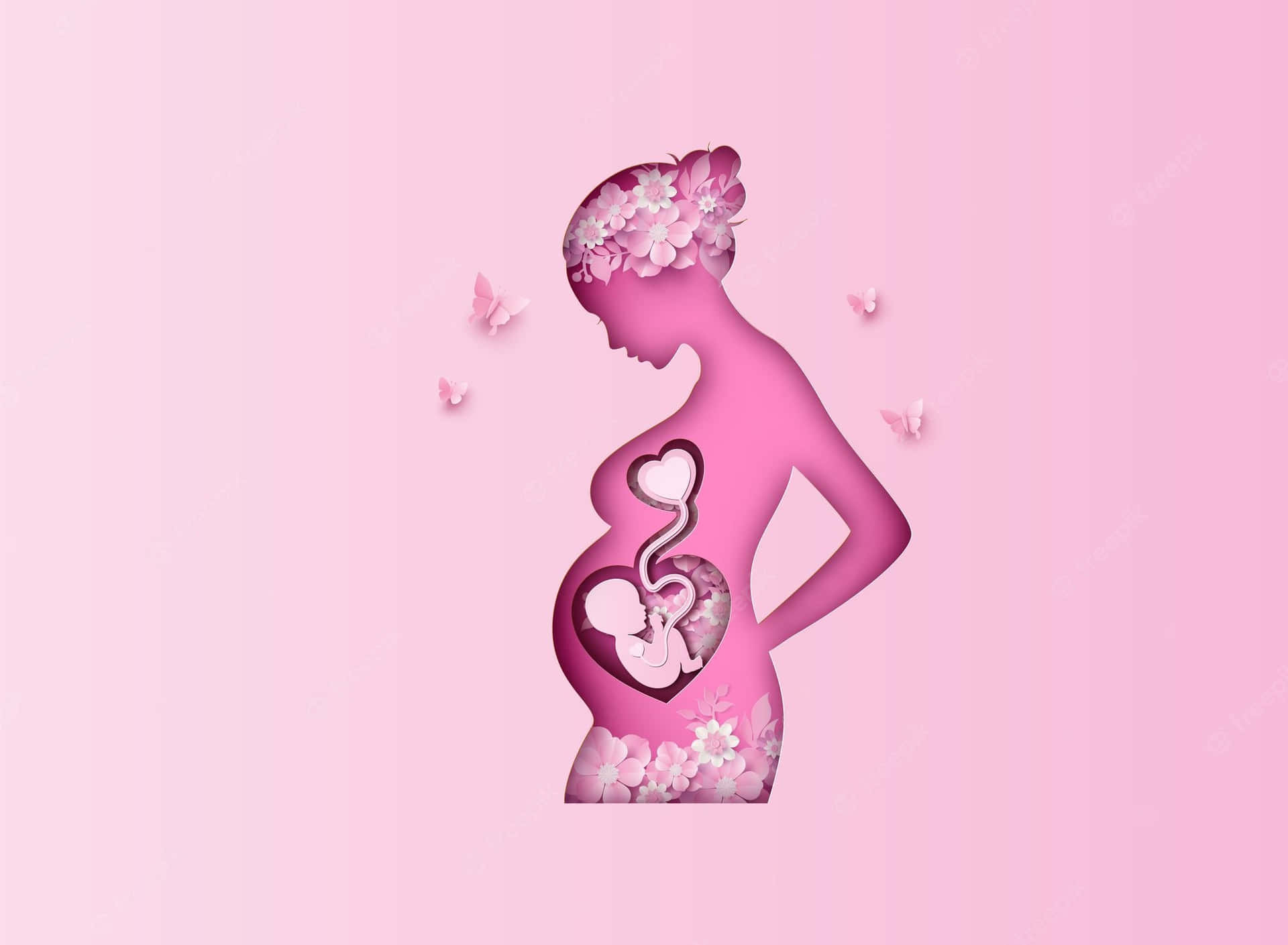 Gravidkvinna, Bebis Och Hjärta. Wallpaper