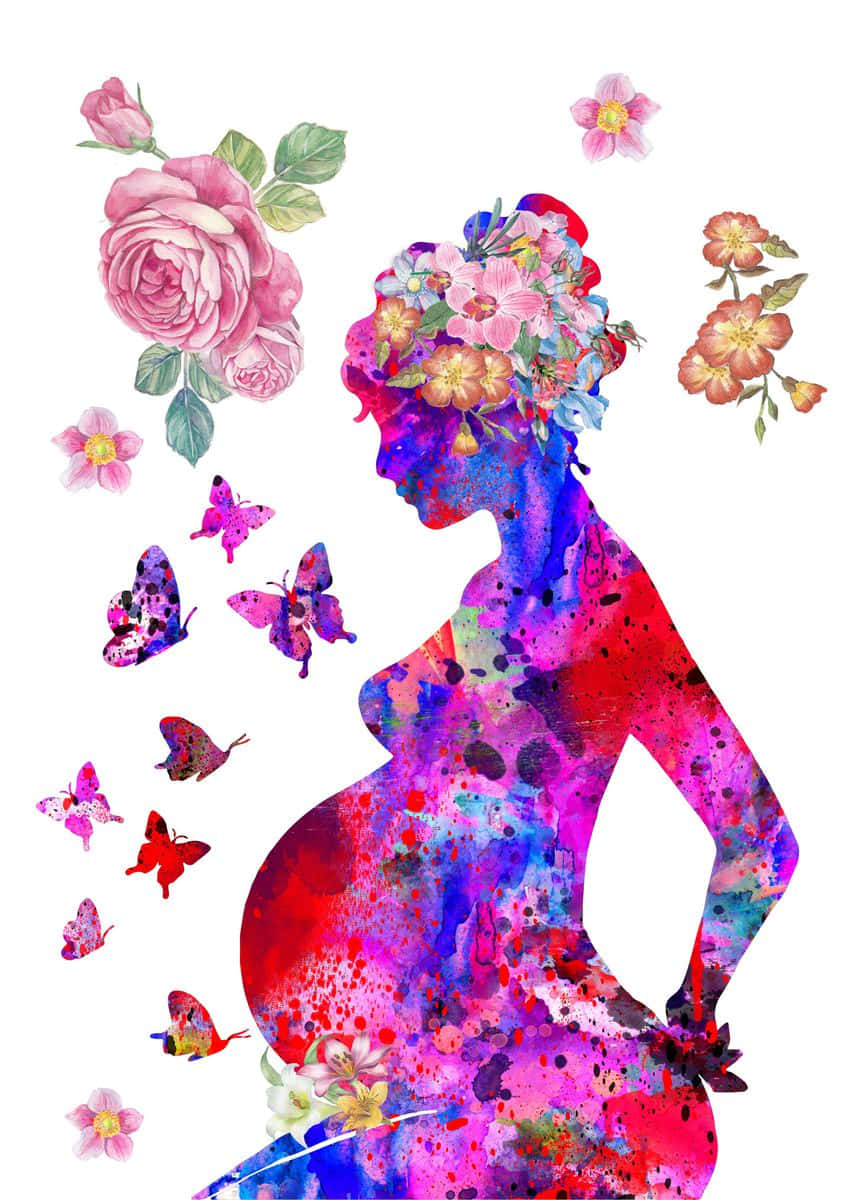 Gravid Kvinde Dryp Maler Digital Kunst Tapet Wallpaper