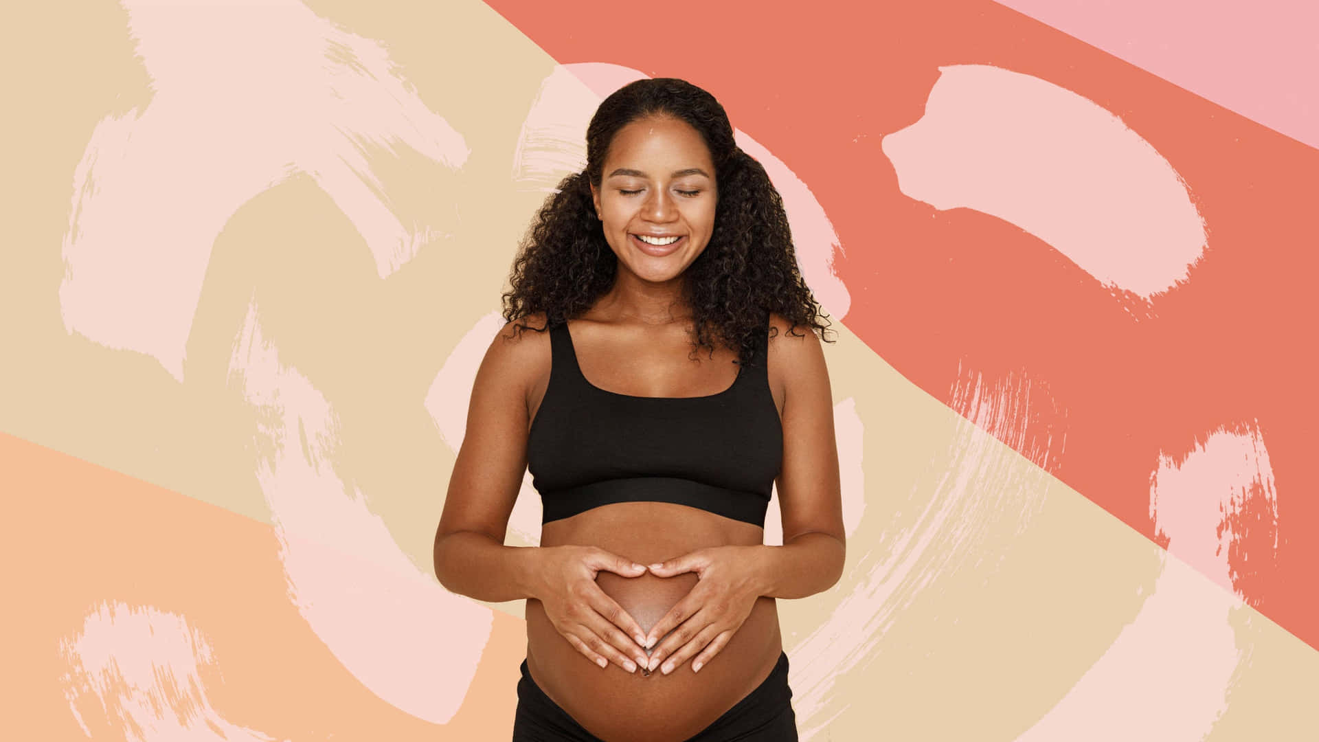 Gravid kvinde i malet baggrundsklæder Wallpaper