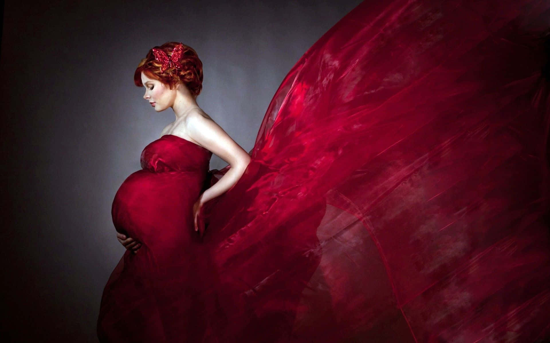 Pregnant Woman In Red Digital Art Wallpaper