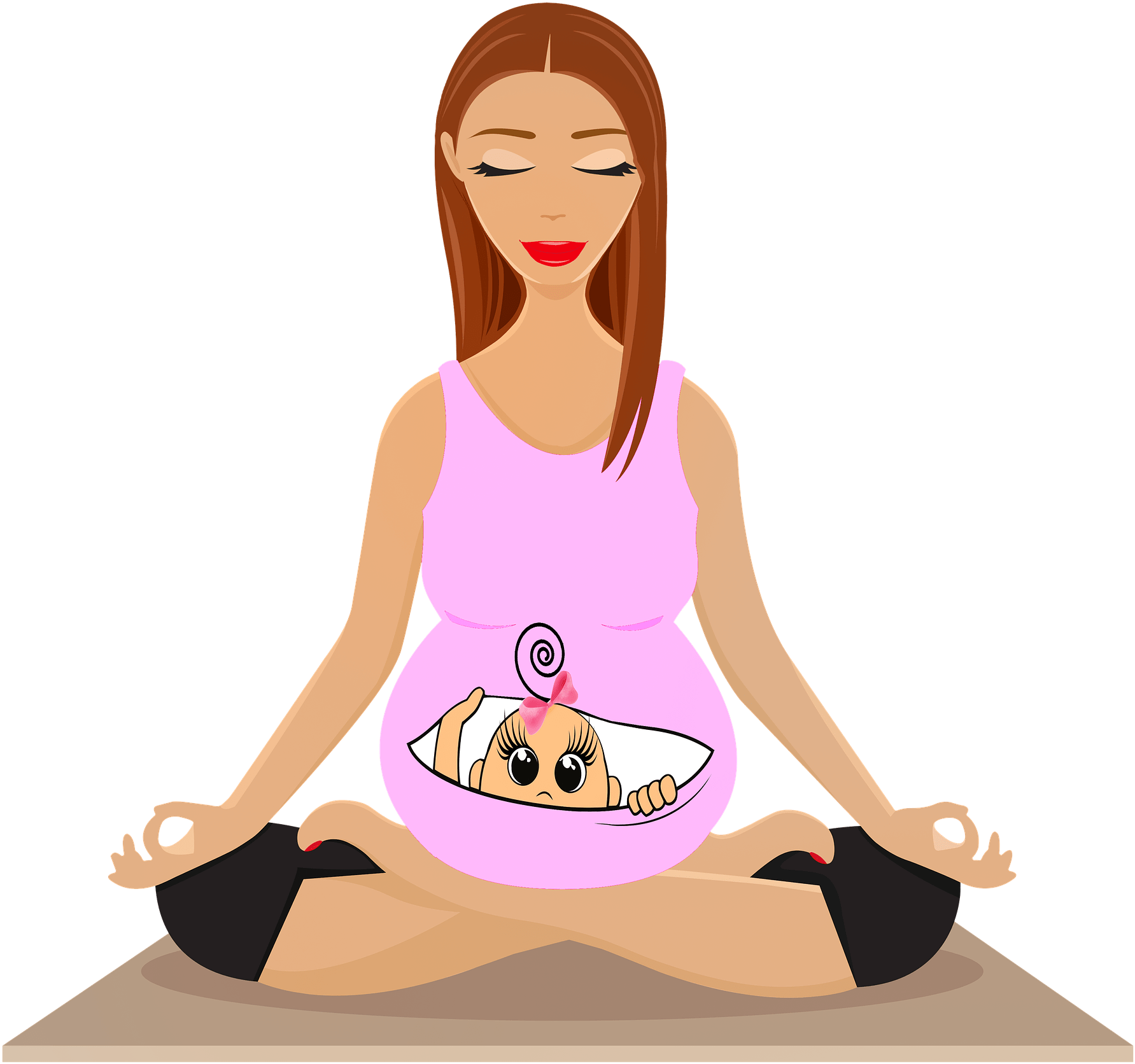 Pregnant Woman Meditation Cartoon PNG