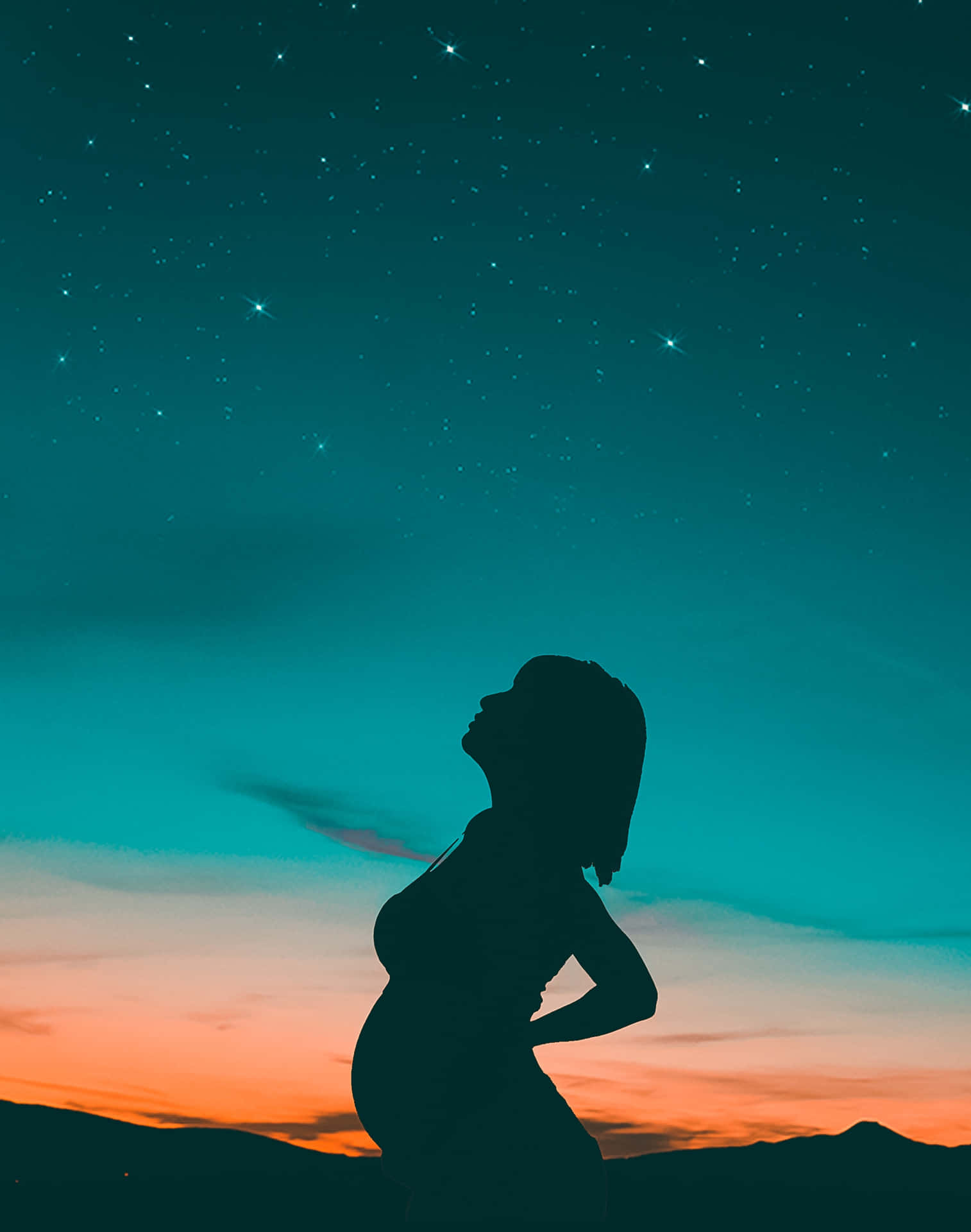 Siluetade Mujer Embarazada Al Anochecer. Fondo de pantalla
