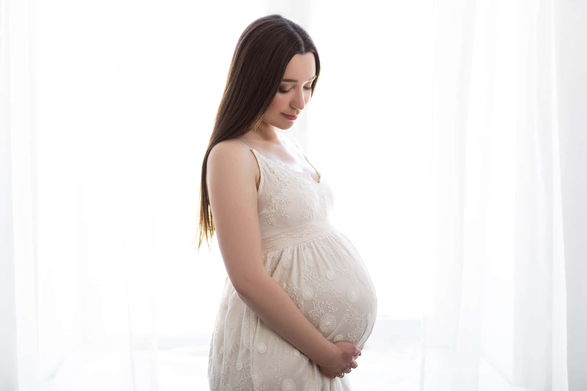 Pregnant Woman White Theme Maternity Shot Wallpaper