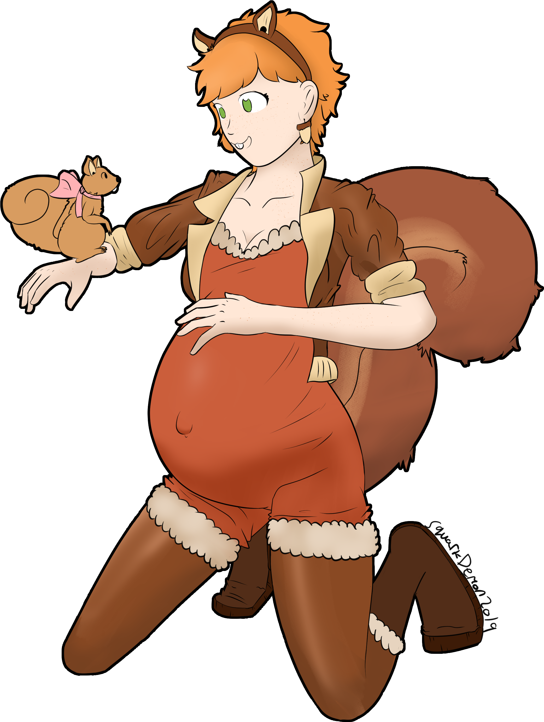 Pregnant_ Anthropomorphic_ Fox_ Character_with_ Squirrel PNG