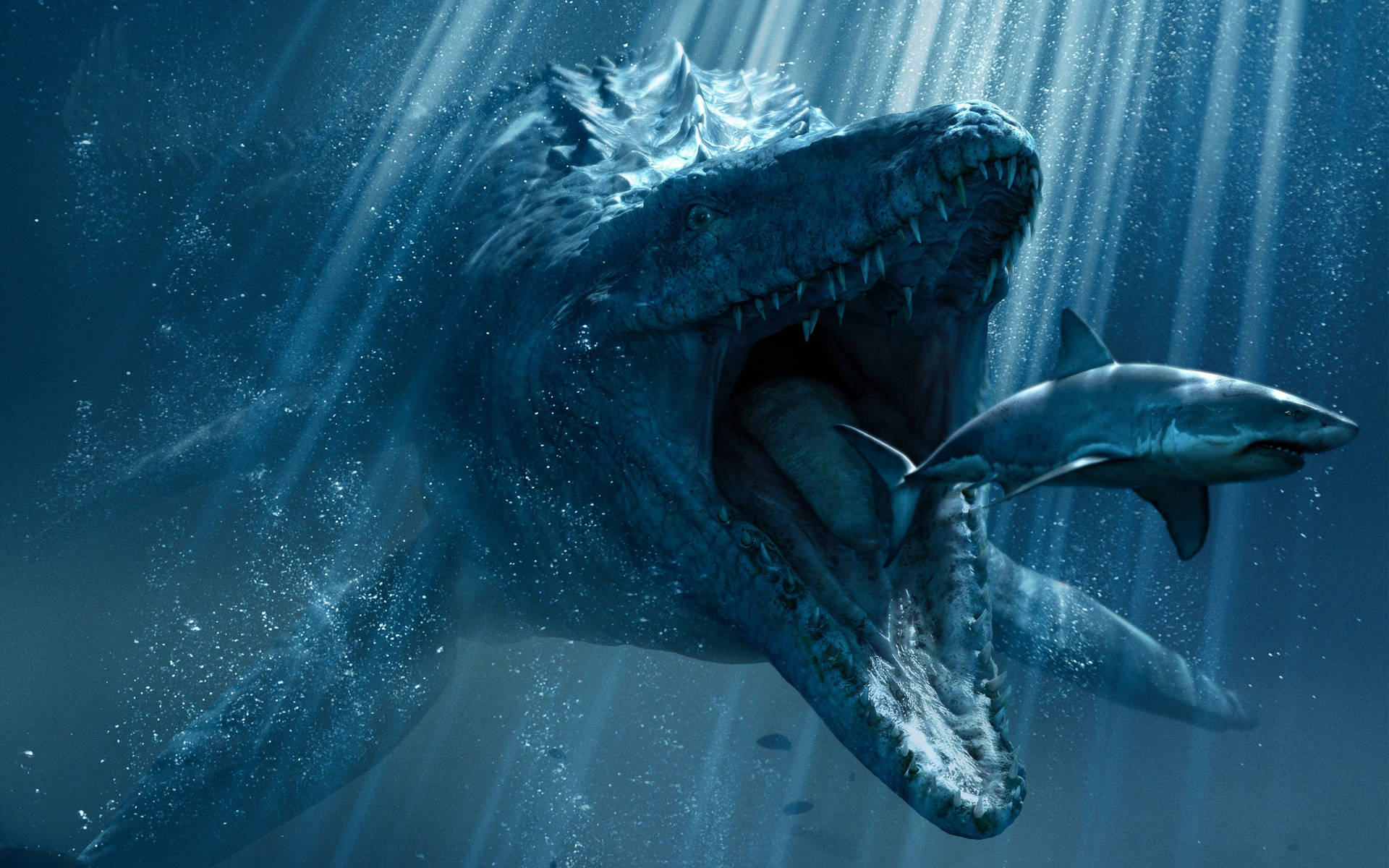 Caption: Prehistoric Aquatic Reptile Swimming in Deep Blue Sea Wallpaper