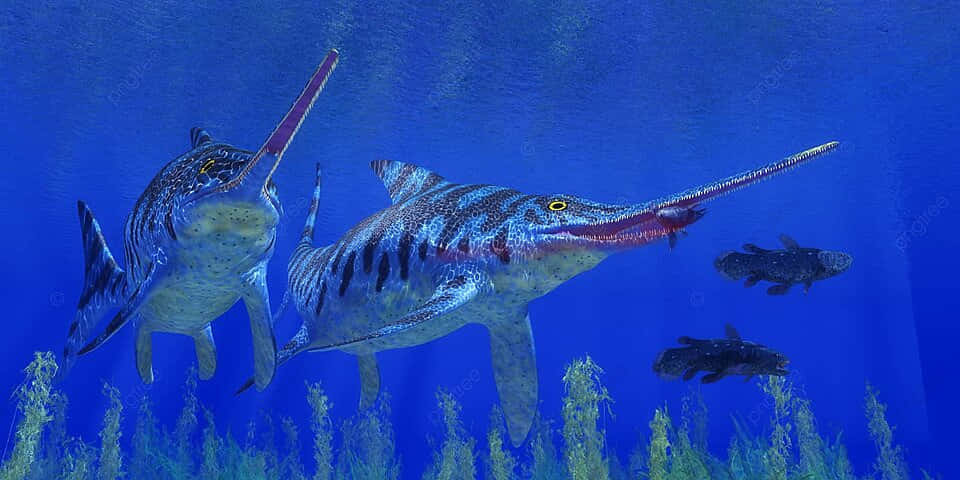 Prehistoric Coelacanths Underwater Wallpaper