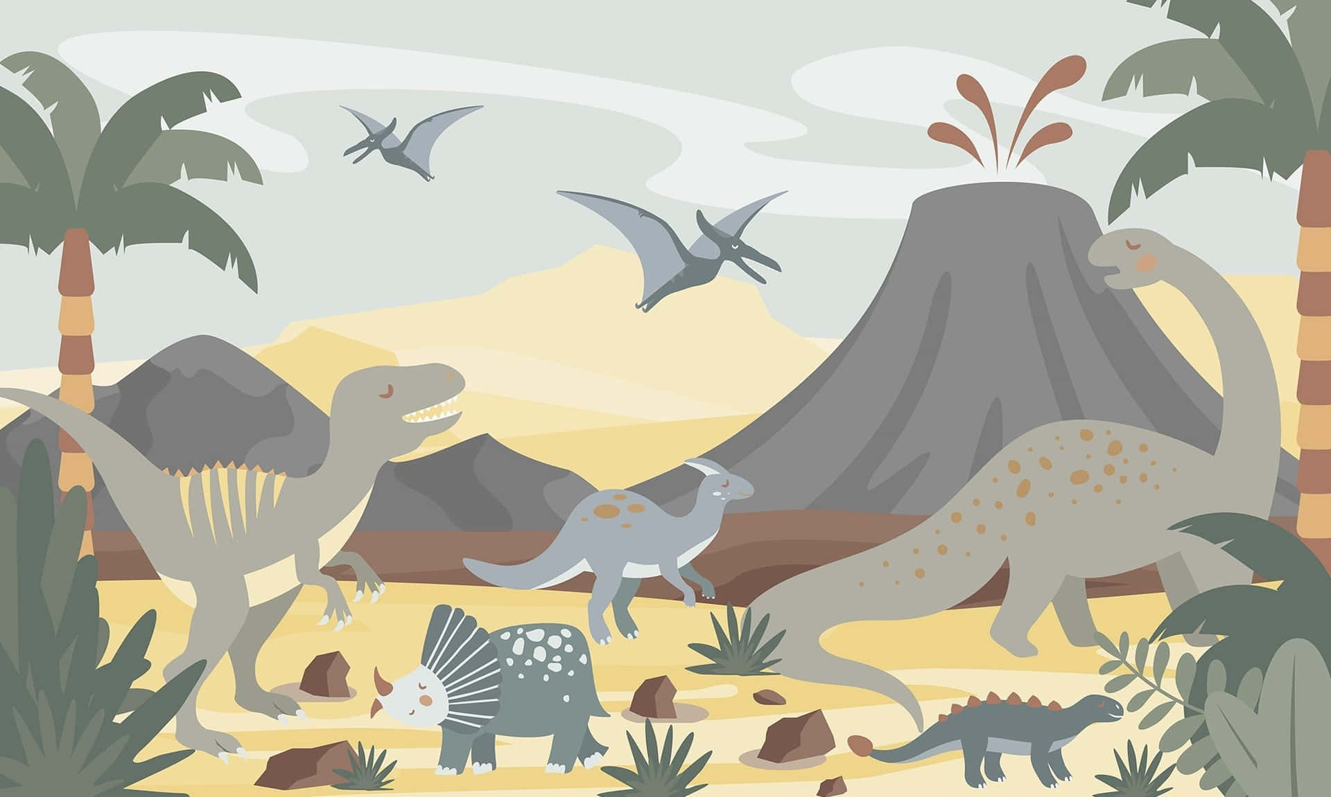 Prehistoric Dinosaur Landscape Wallpaper
