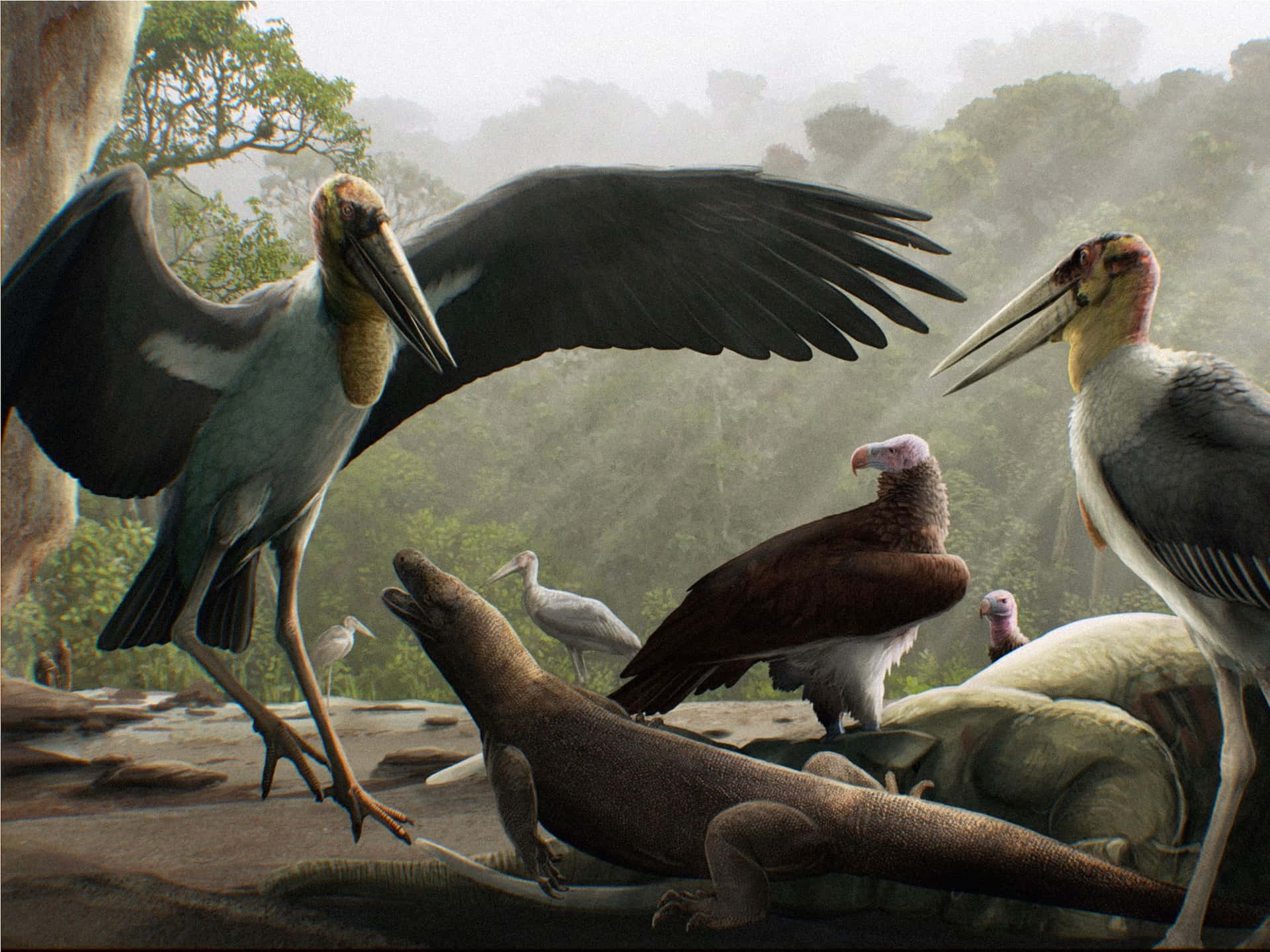 Prehistoric Storksand Fauna Wallpaper