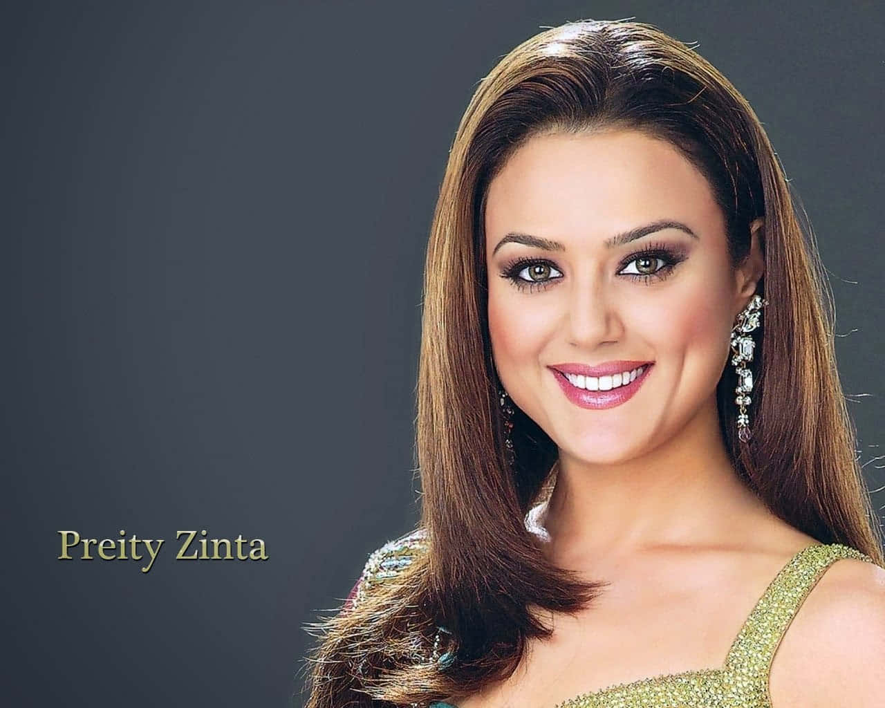 Preity Zinta Gray Background Nice Smile Wallpaper