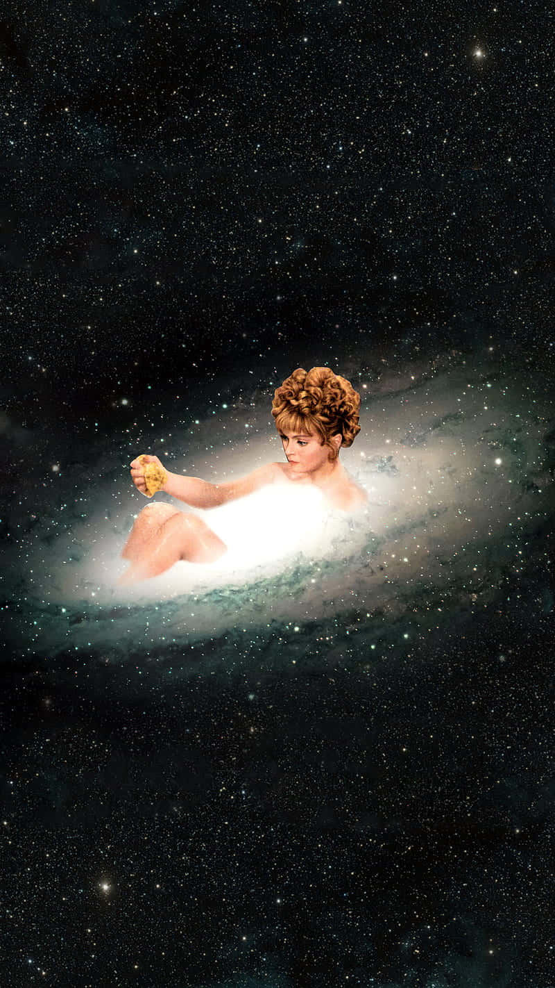 Preposterous Woman Bathing In The Space Wallpaper