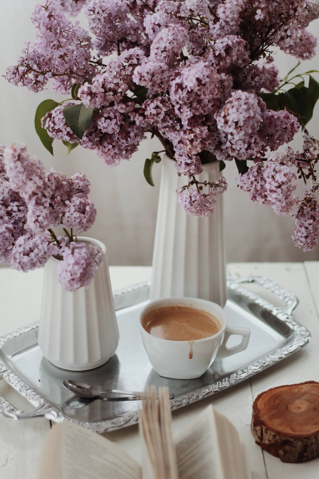 Preppy Aesthetic Coffee Lilacs Wallpaper