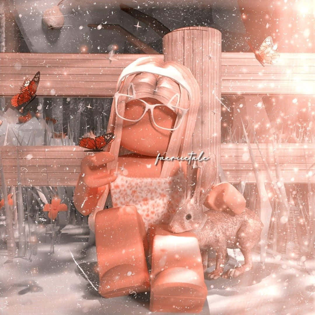 Preppy Aesthetic Roblox Character Snowy Scene Wallpaper